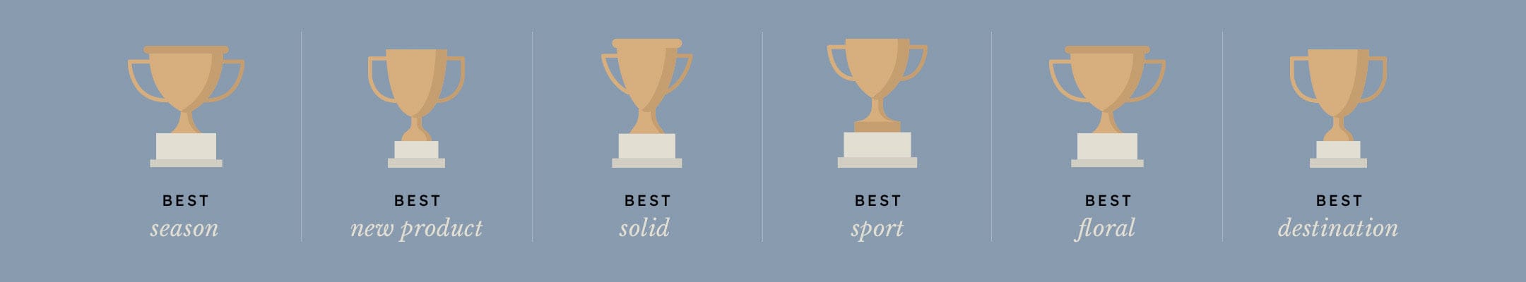 Graphic showing gold trophies with different best of categories