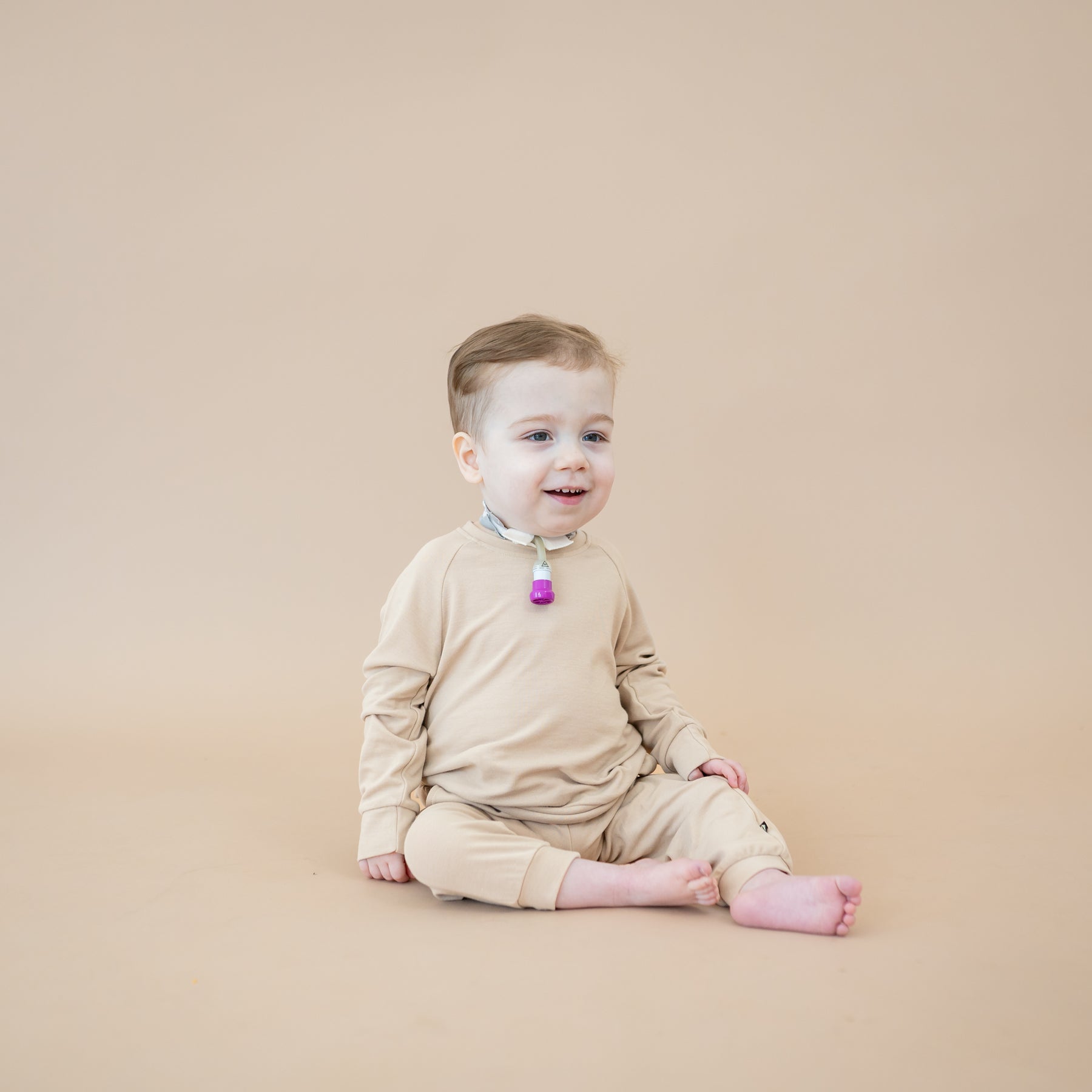 Toddler wearing Bamboo Jersey Kids Jogger Set in Bisque 