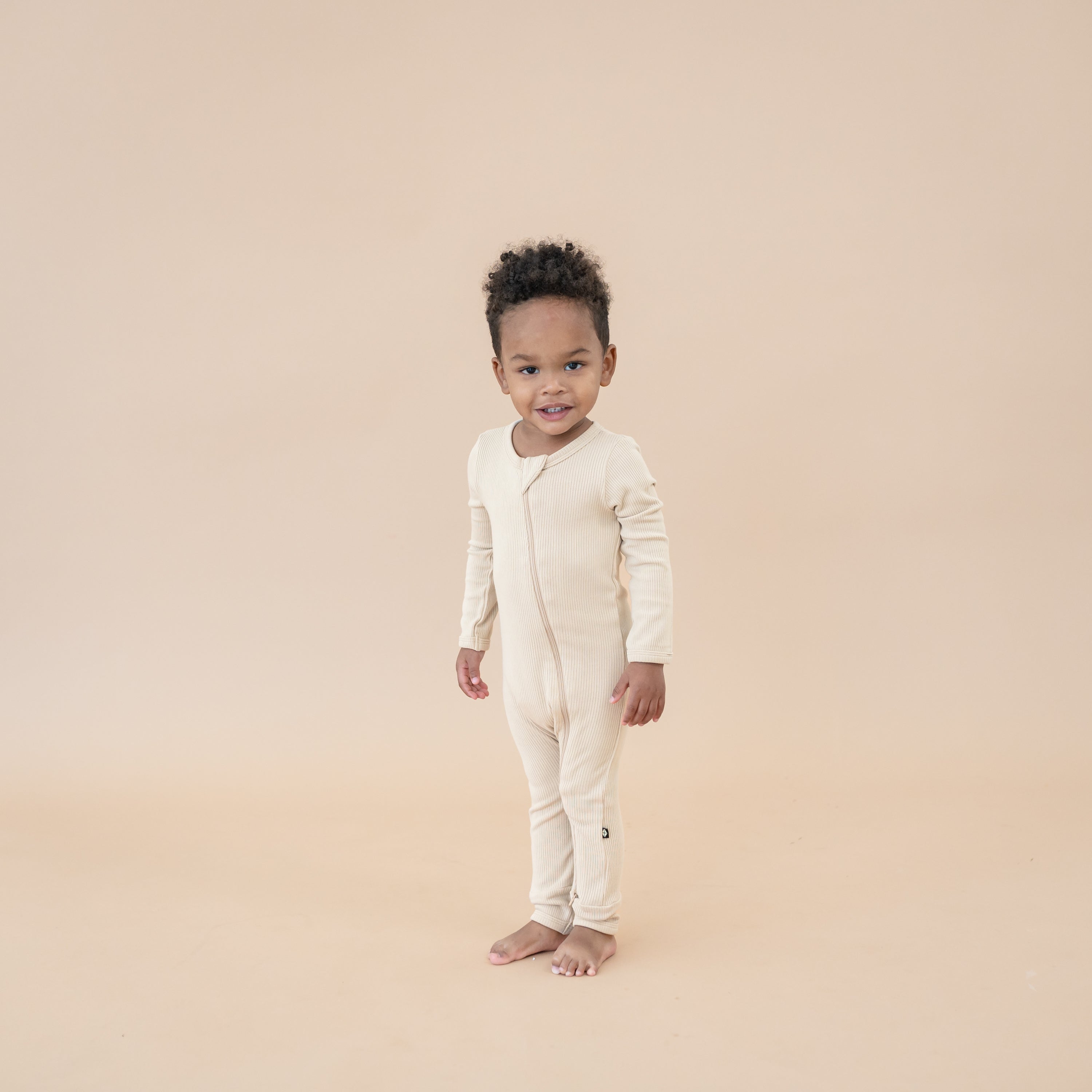 Ribbed Zipper Romper in Bisque