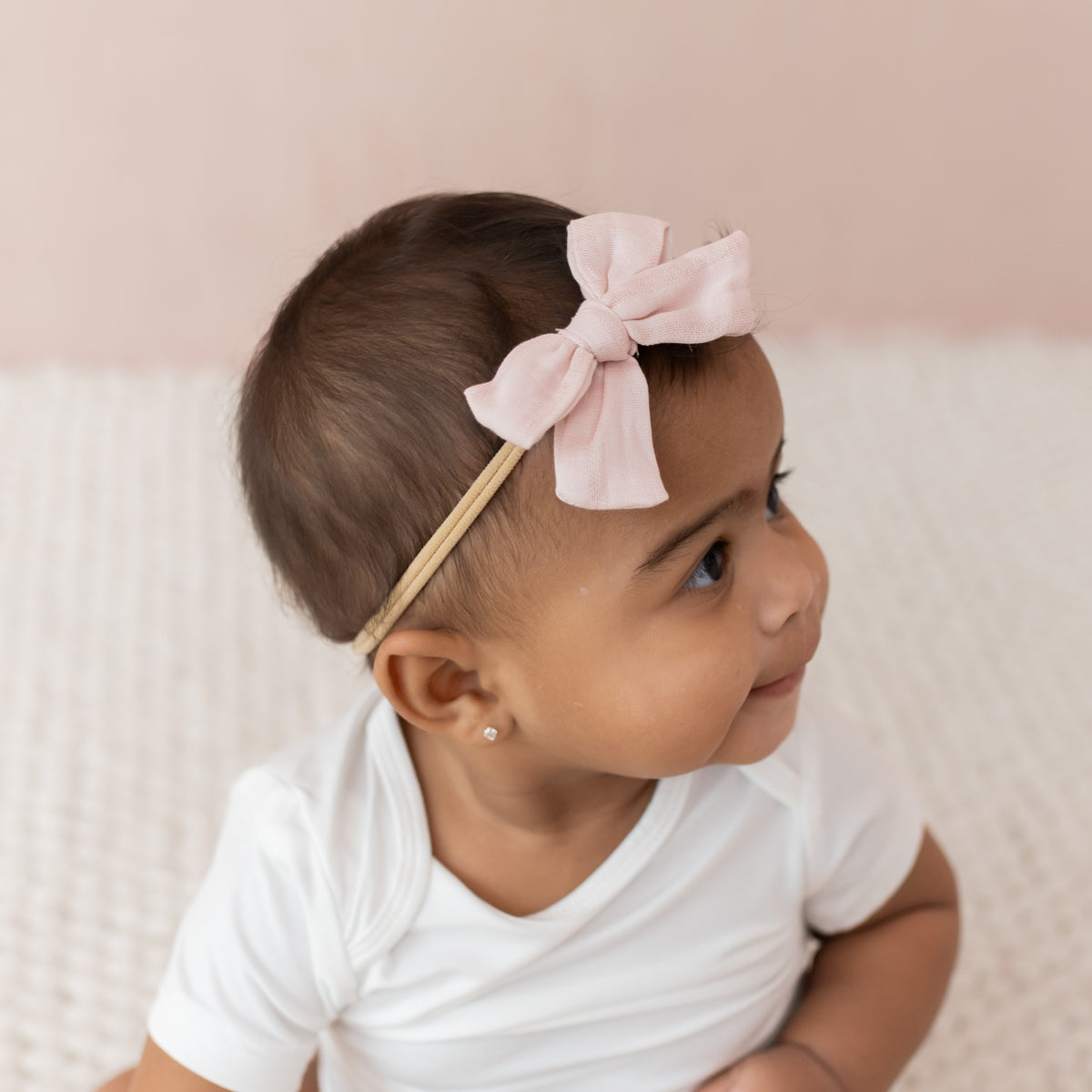 Bamboo Muslin Medium Bow in Blush