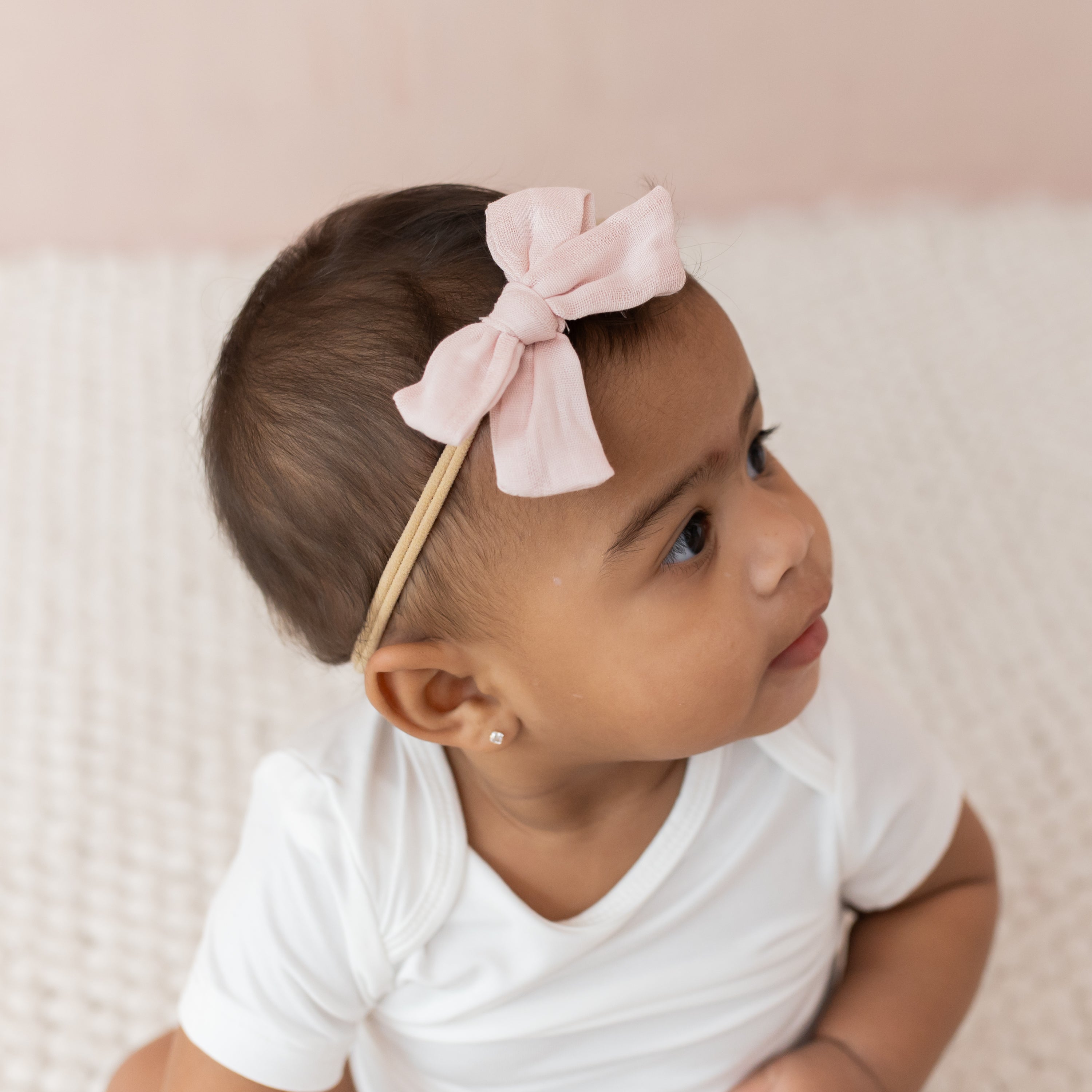 Bamboo Muslin Medium Bow in Blush