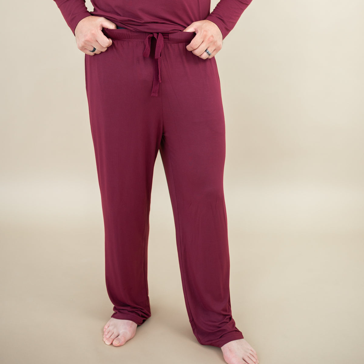 Men's Lounge Pants in Burgundy on a male model