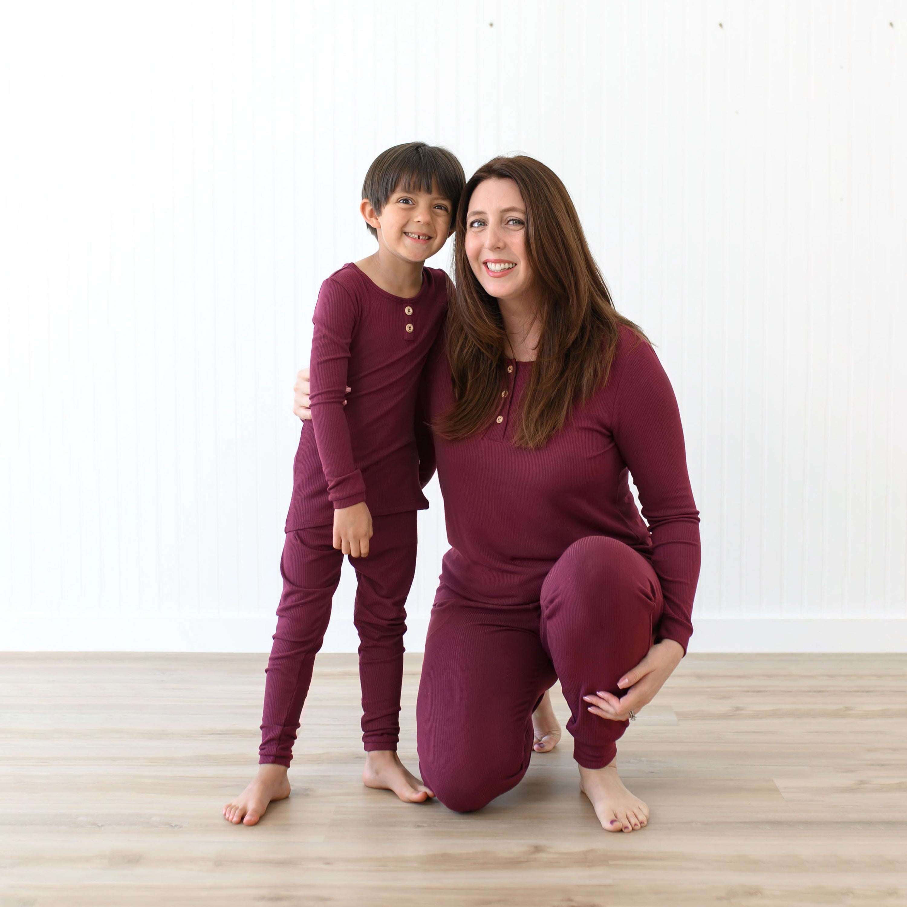 Ribbed Henley Set in Burgundy