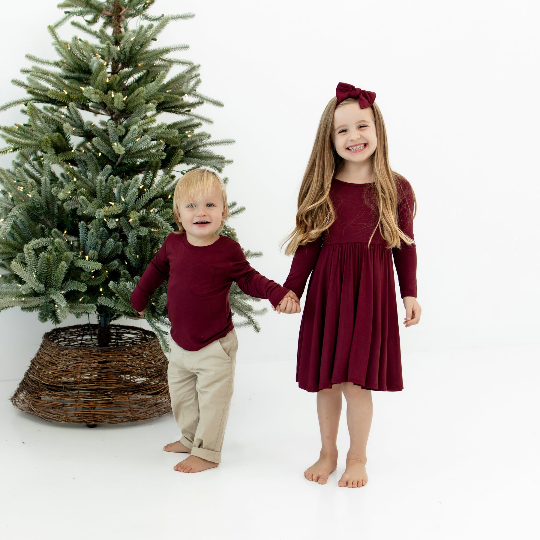 Long Sleeve Toddler Crew Neck Tee in Burgundy