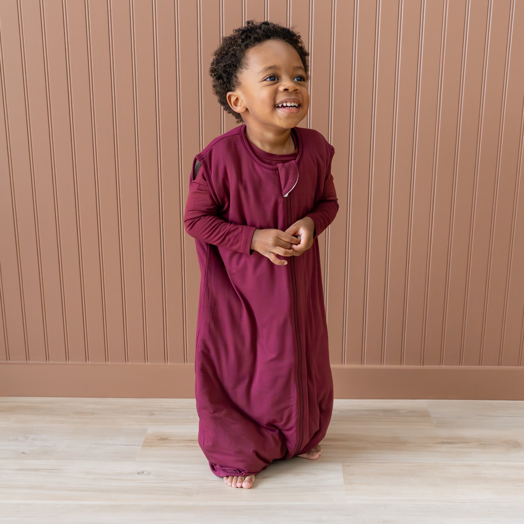 Toddler wearing Sleep Bag Walker in Burgundy 1.0