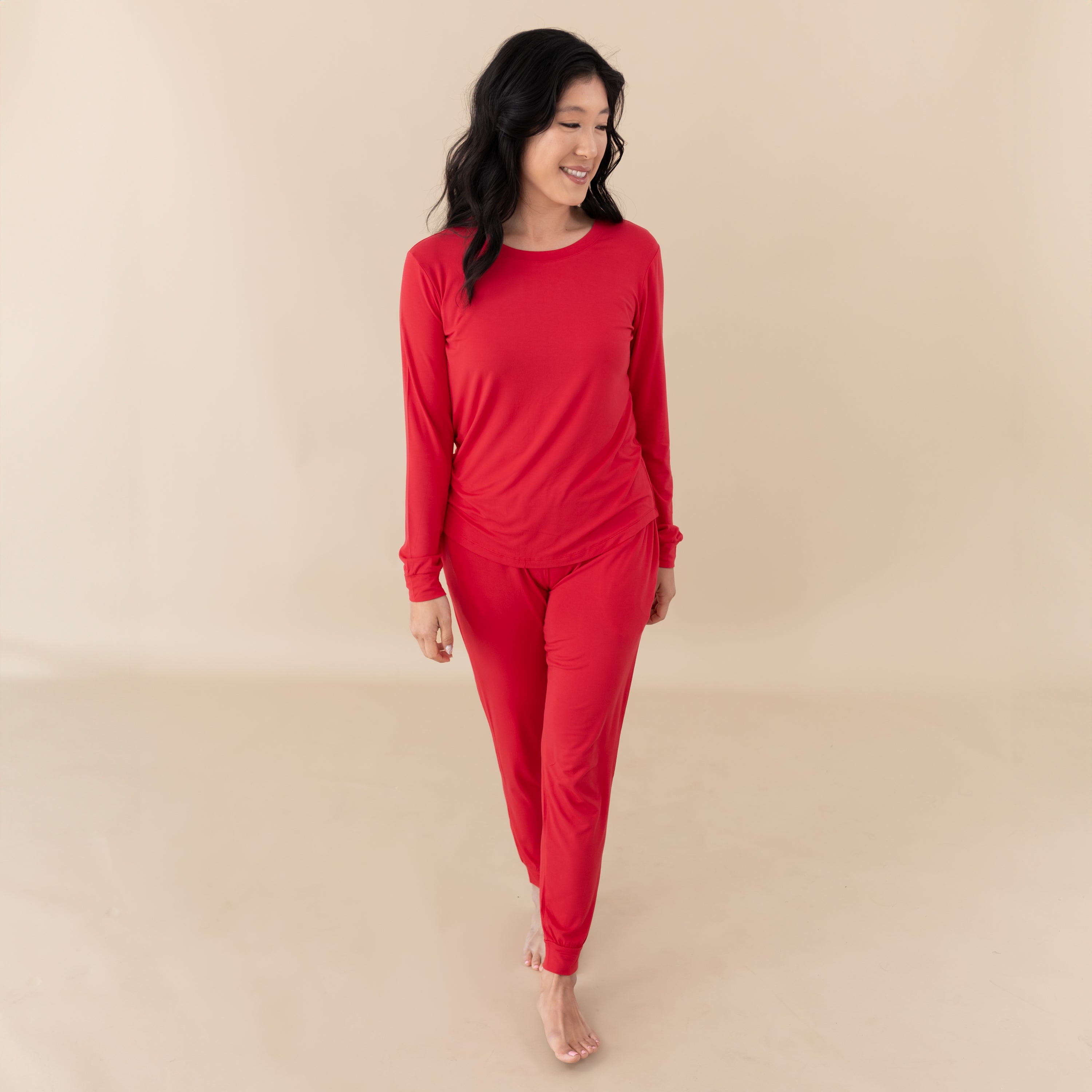 Woman modeling Women's Jogger Pajama Set in Cardinal