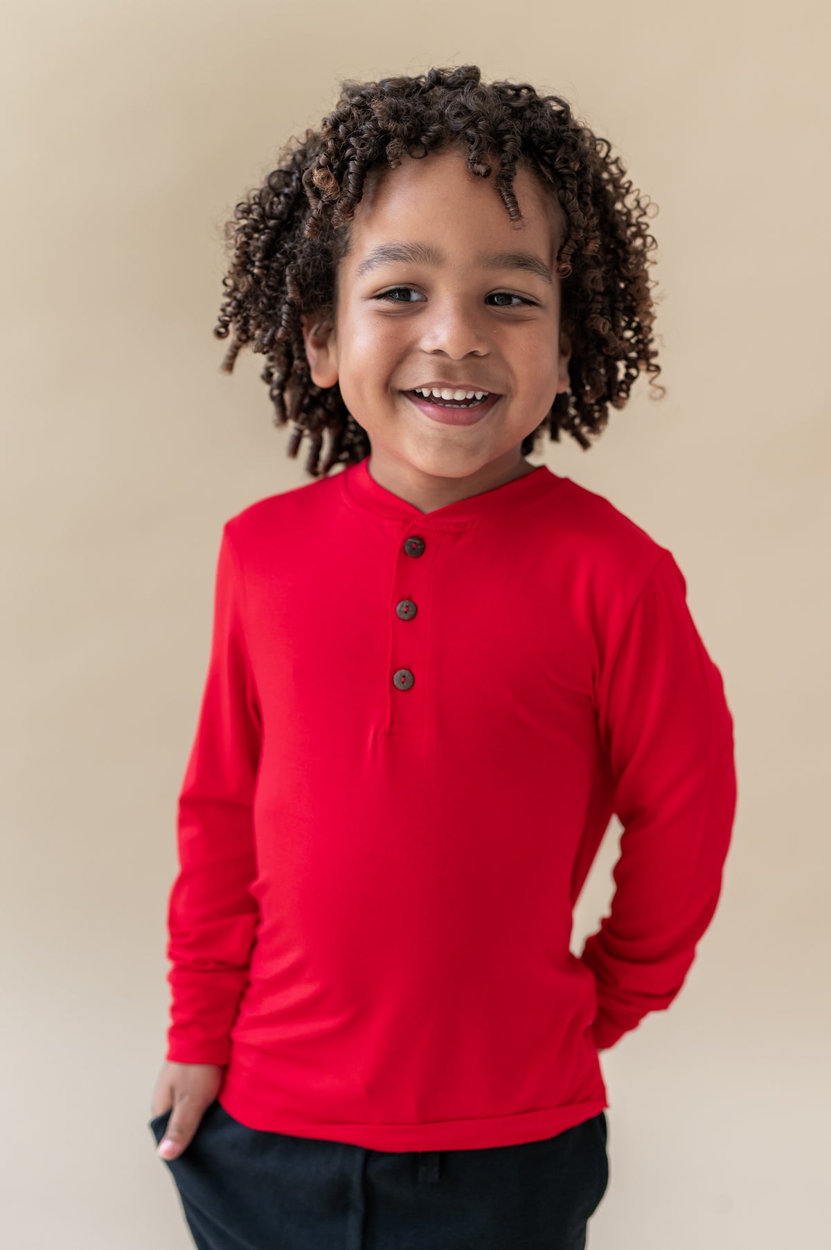 Long Sleeve Toddler Henley Tee in Cardinal