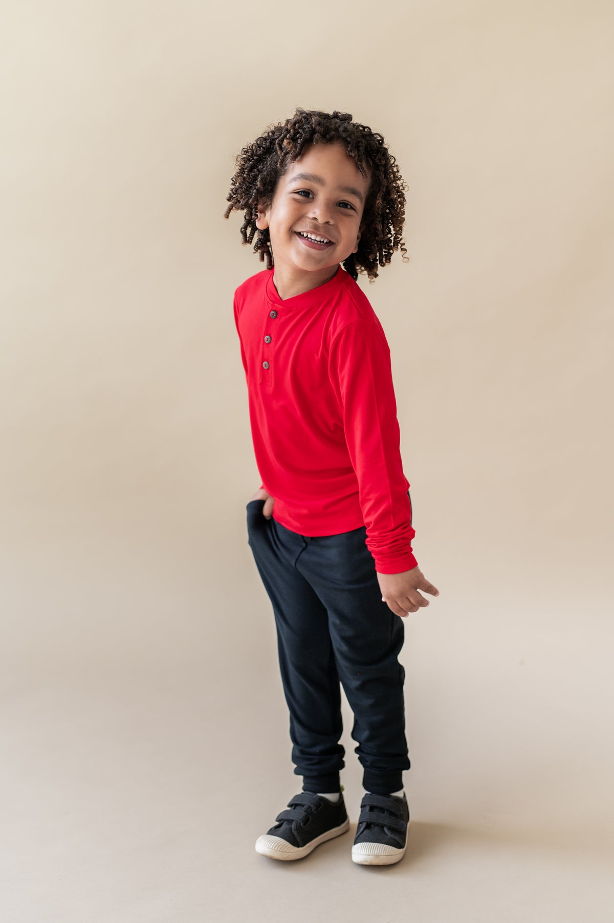 Long Sleeve Toddler Henley Tee in Cardinal