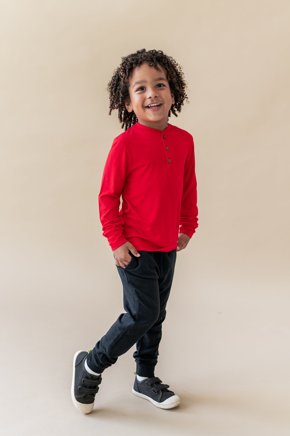 Long Sleeve Toddler Henley Tee in Cardinal