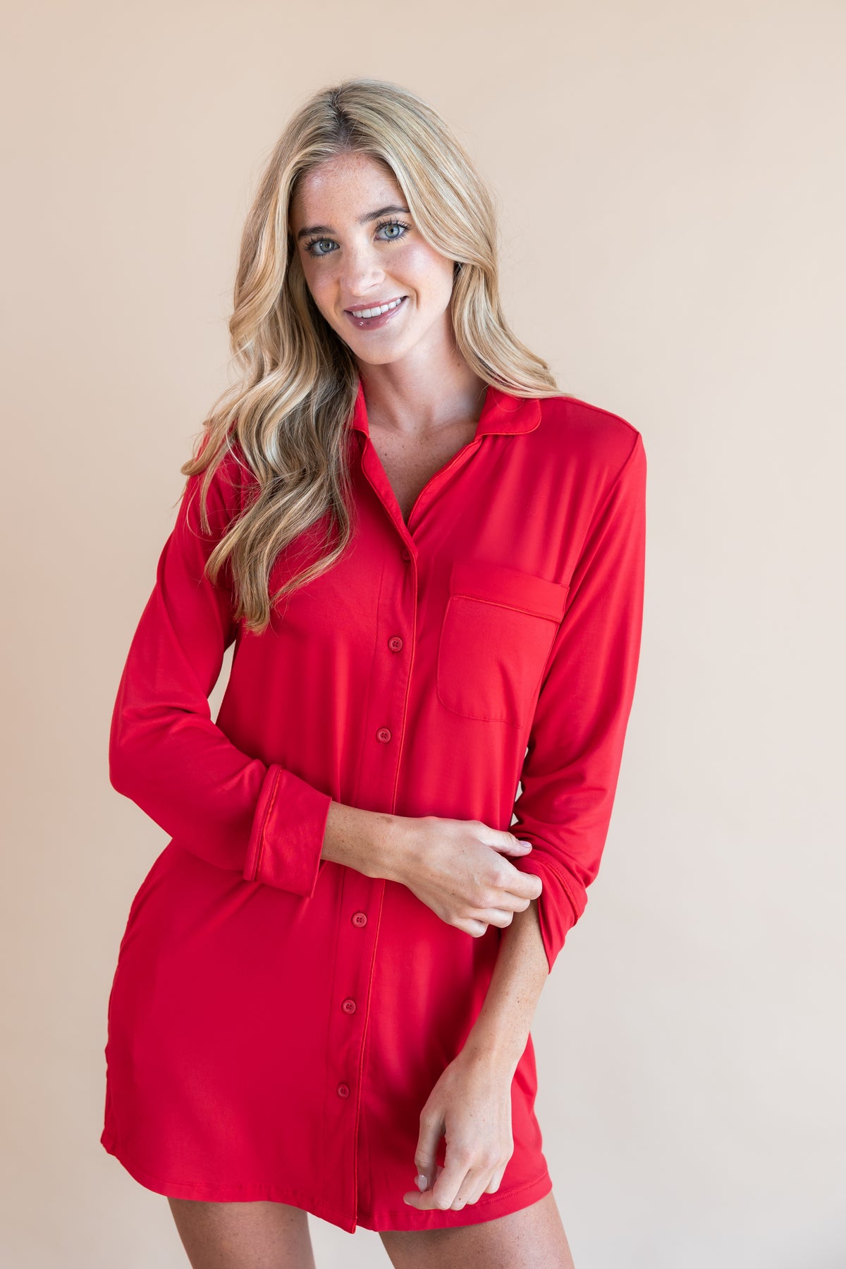 Long Sleeve Women’s Nightshirt in Cardinal