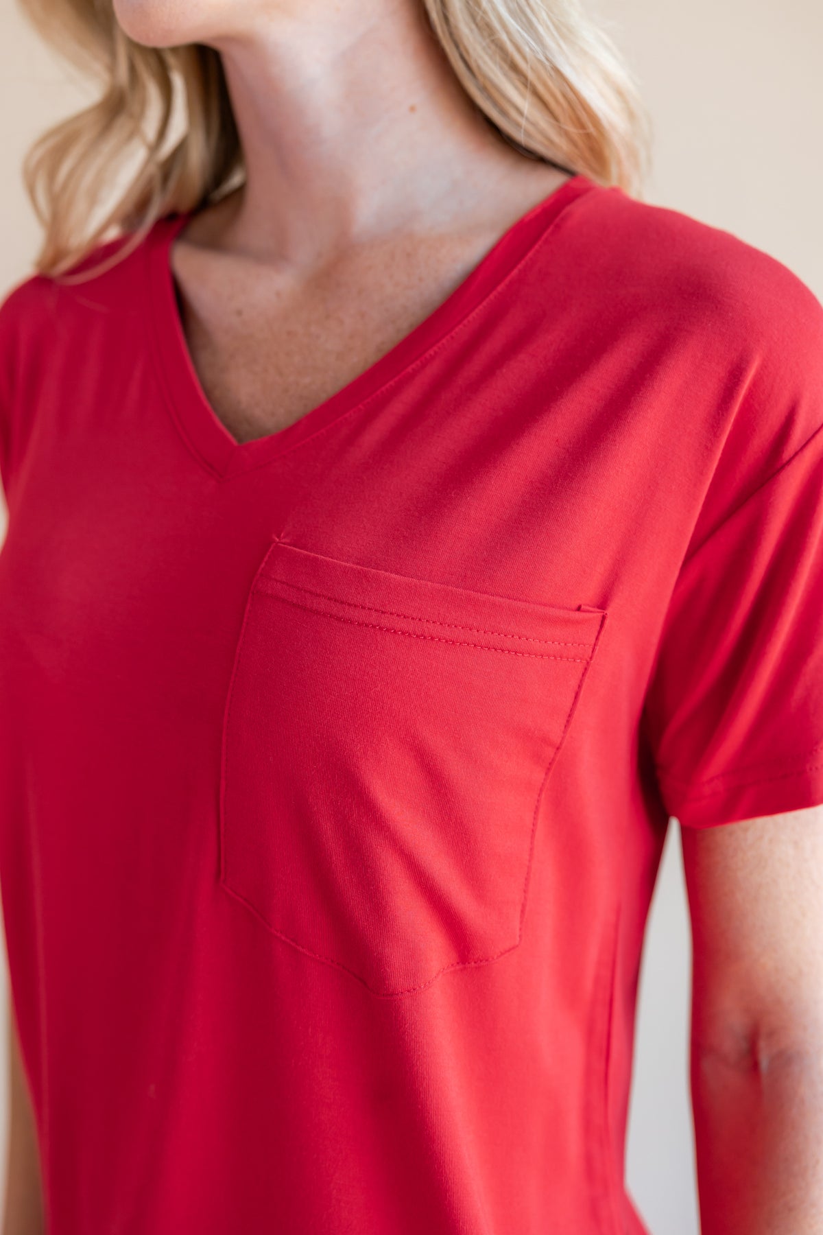 Women's Oversized V-Neck Tee in Cardinal