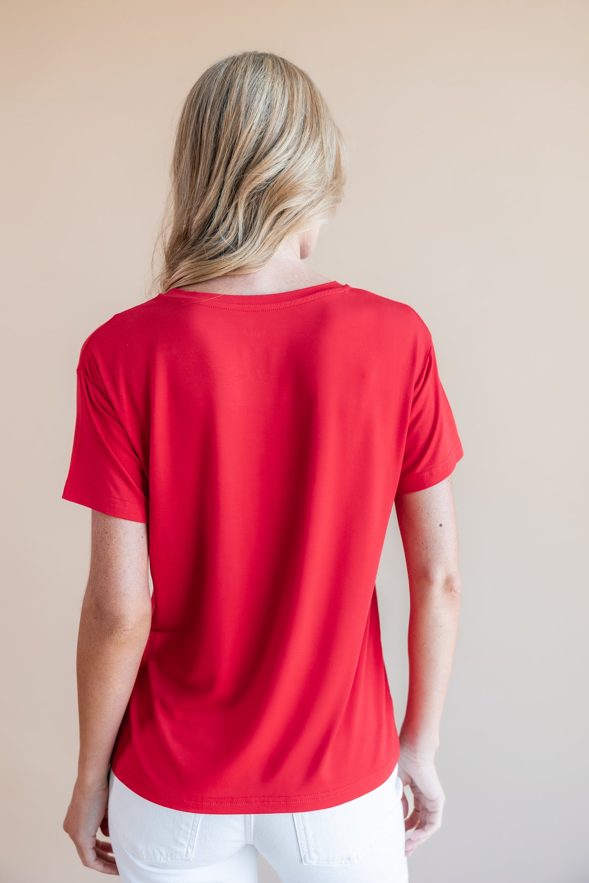Women's Oversized V-Neck Tee in Cardinal