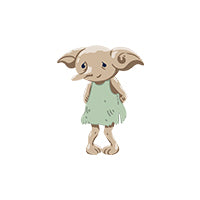 A small cartoon-style elf or goblin character wearing a light green dress, shown centered on a plain white background.