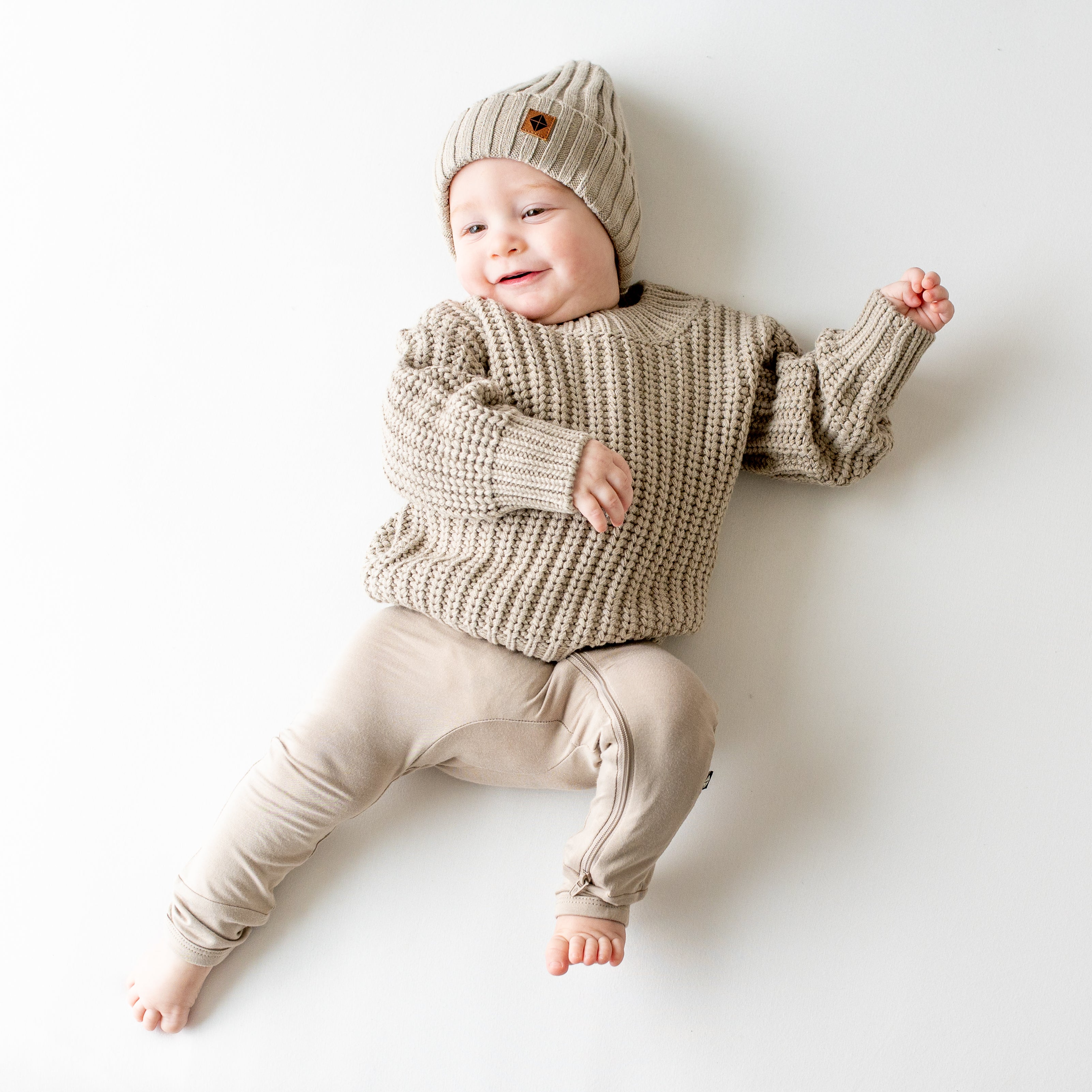 Chunky Knit Ribbed Beanie in Almond