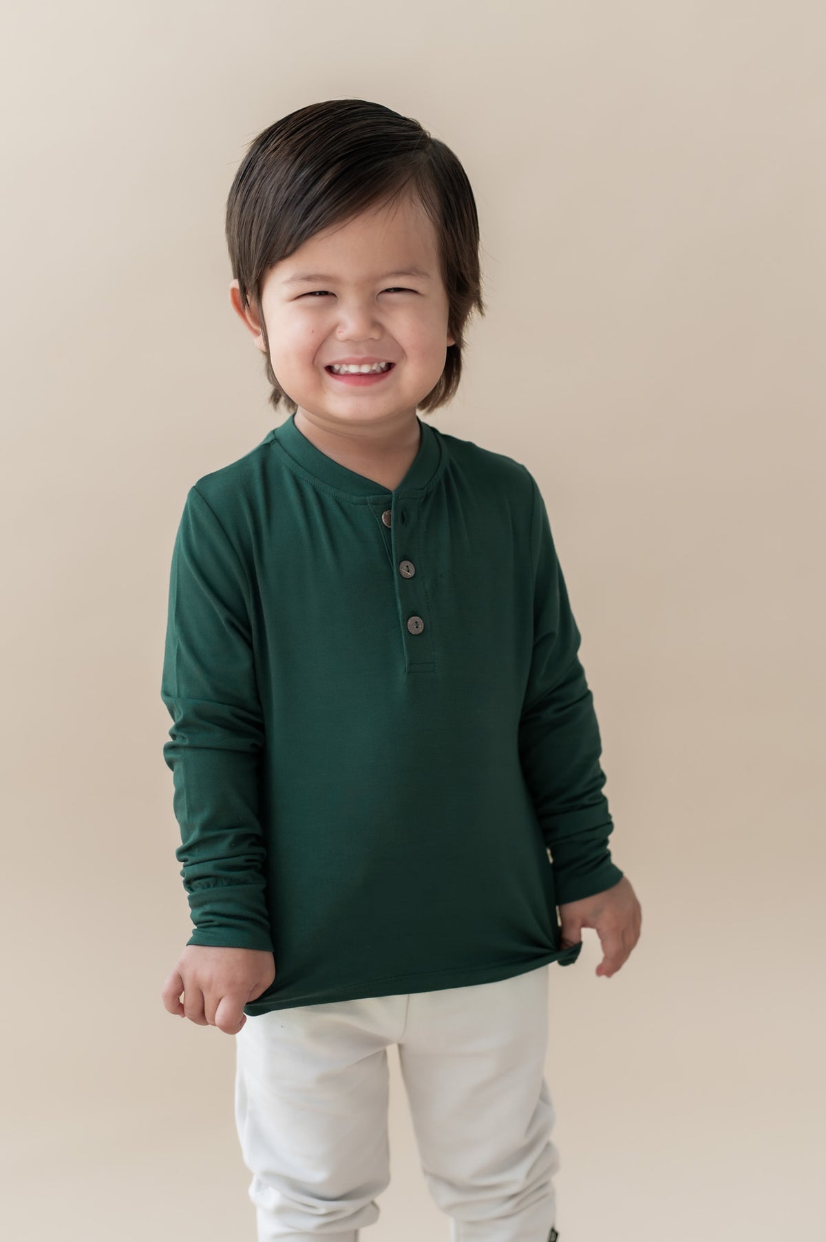 Long Sleeve Toddler Henley Tee in Cypress