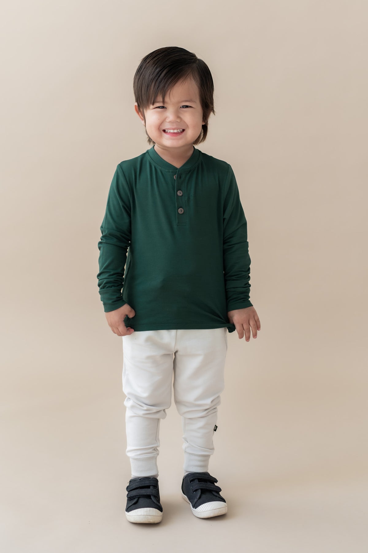 Long Sleeve Toddler Henley Tee in Cypress