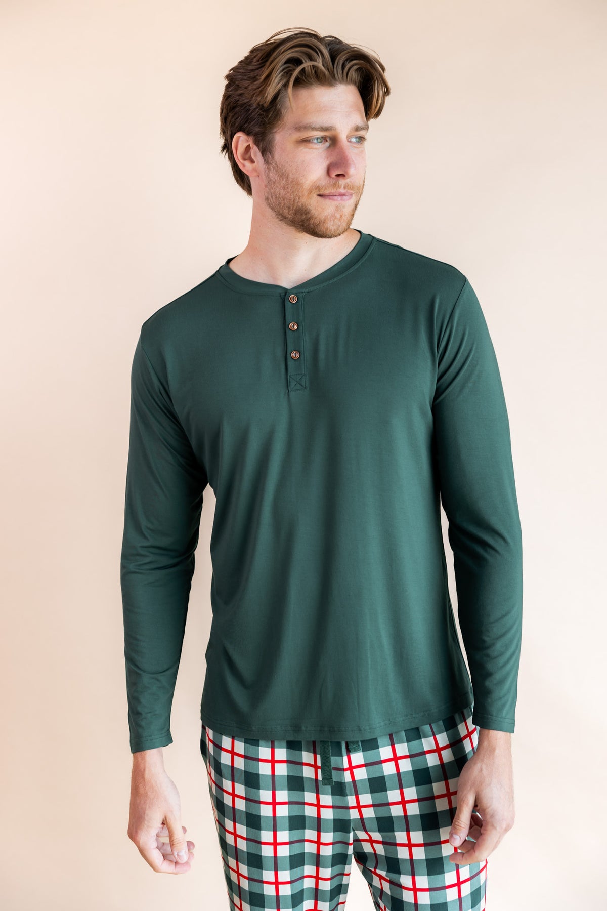 Men's Long Sleeve Henley Top in Cypress