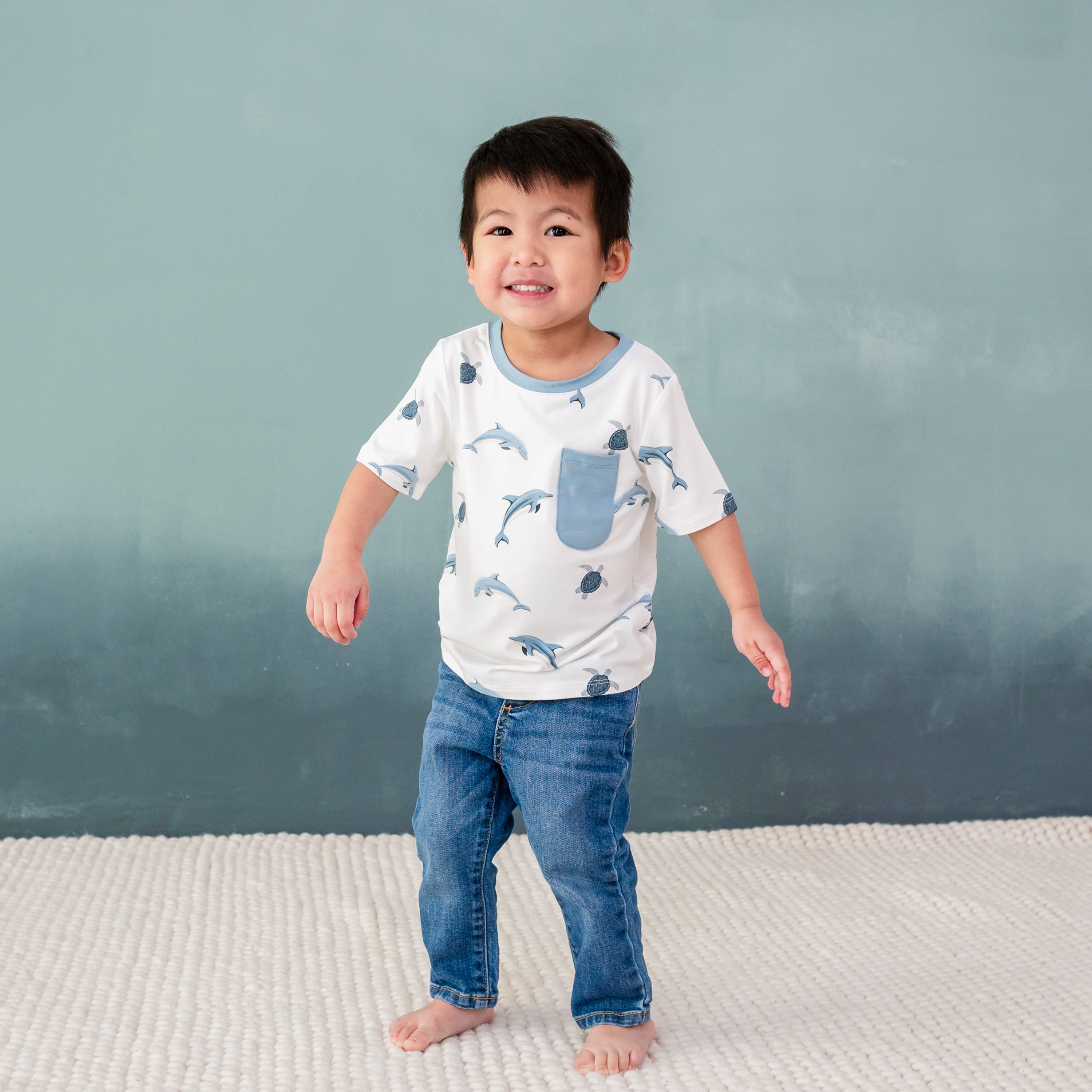 Toddler wearing Toddler Crew Neck Tee in Dolphin