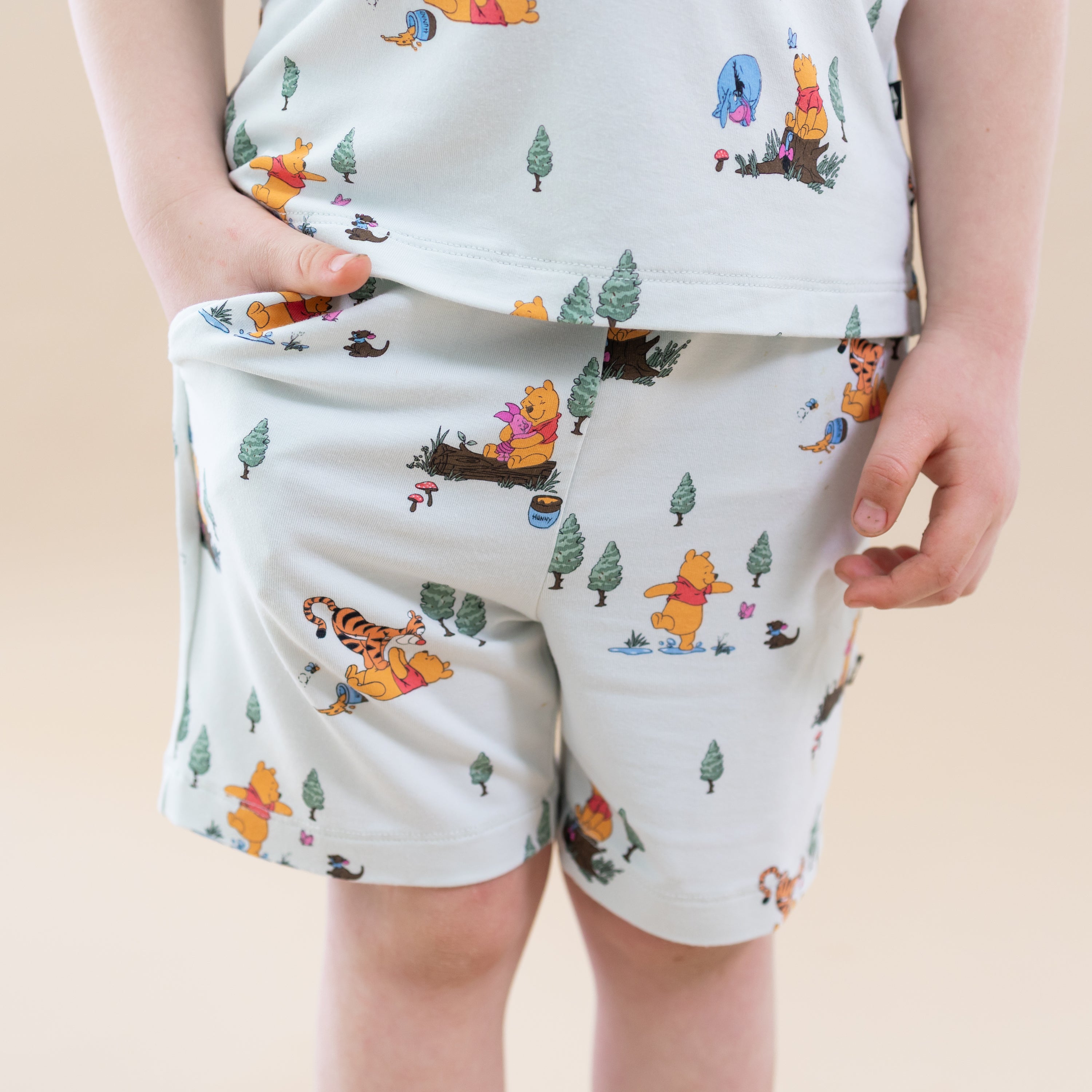 Close up of the Drawstring Short in Winnie the Pooh Hundred Acre Wood on a young model