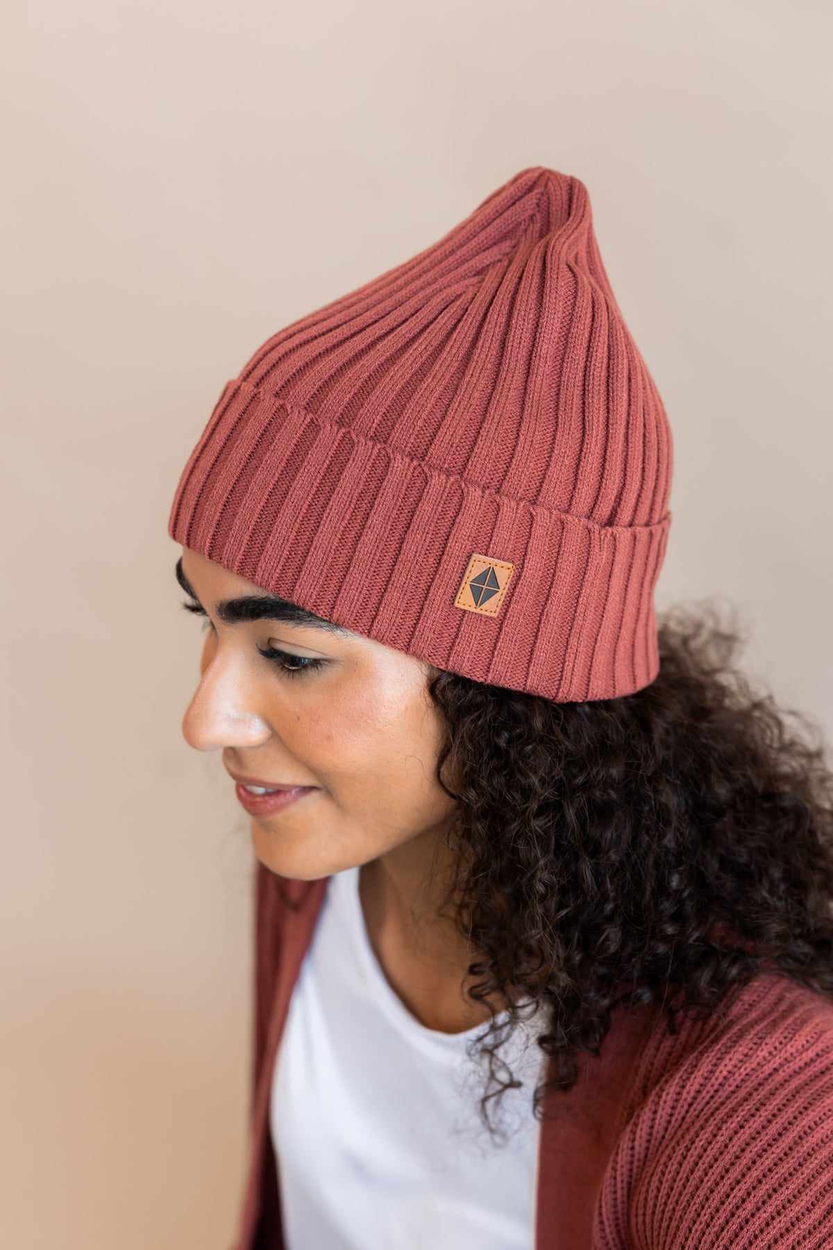 Chunky Knit Adult Ribbed Beanie in Ember