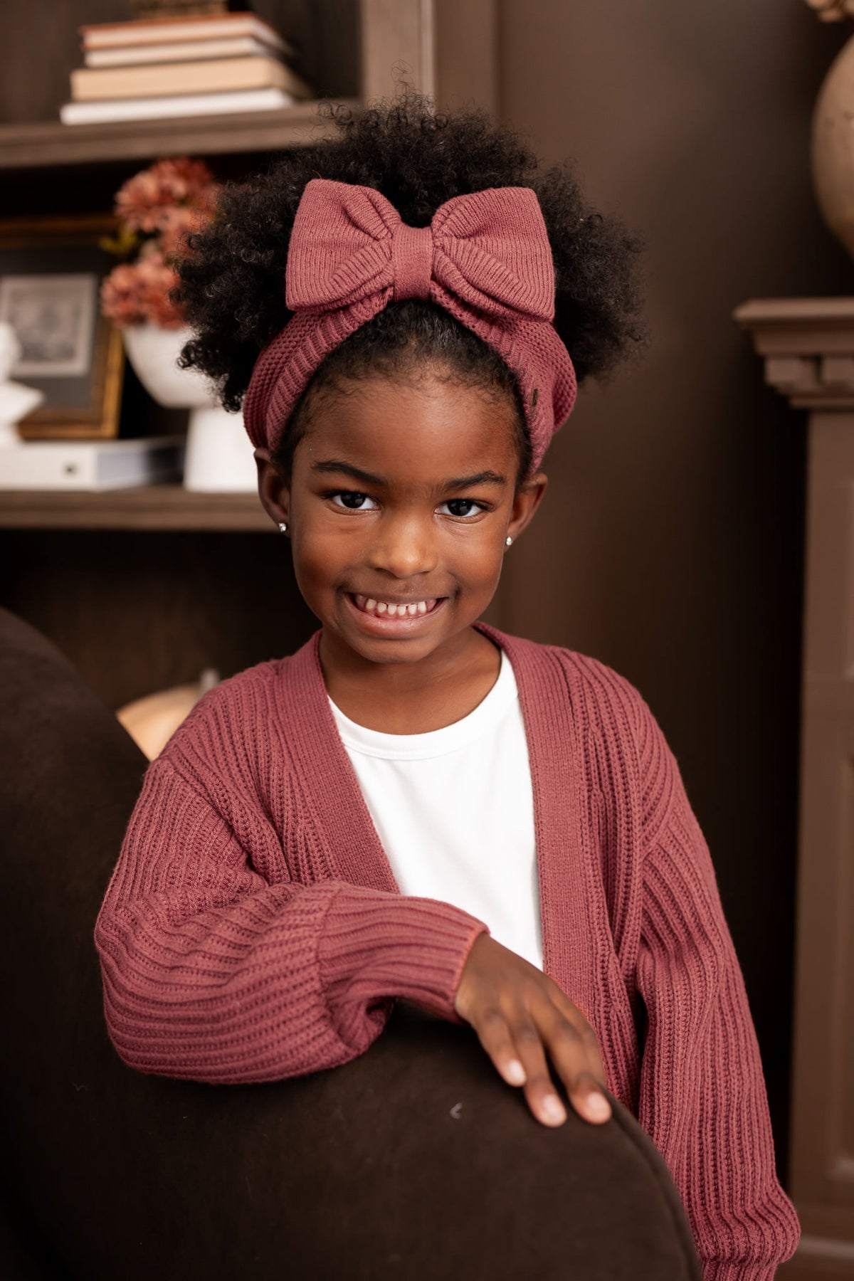 Chunky Knit Bow Headband in Ember