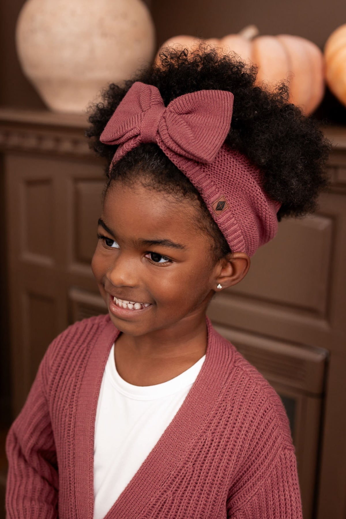Chunky Knit Bow Headband in Ember