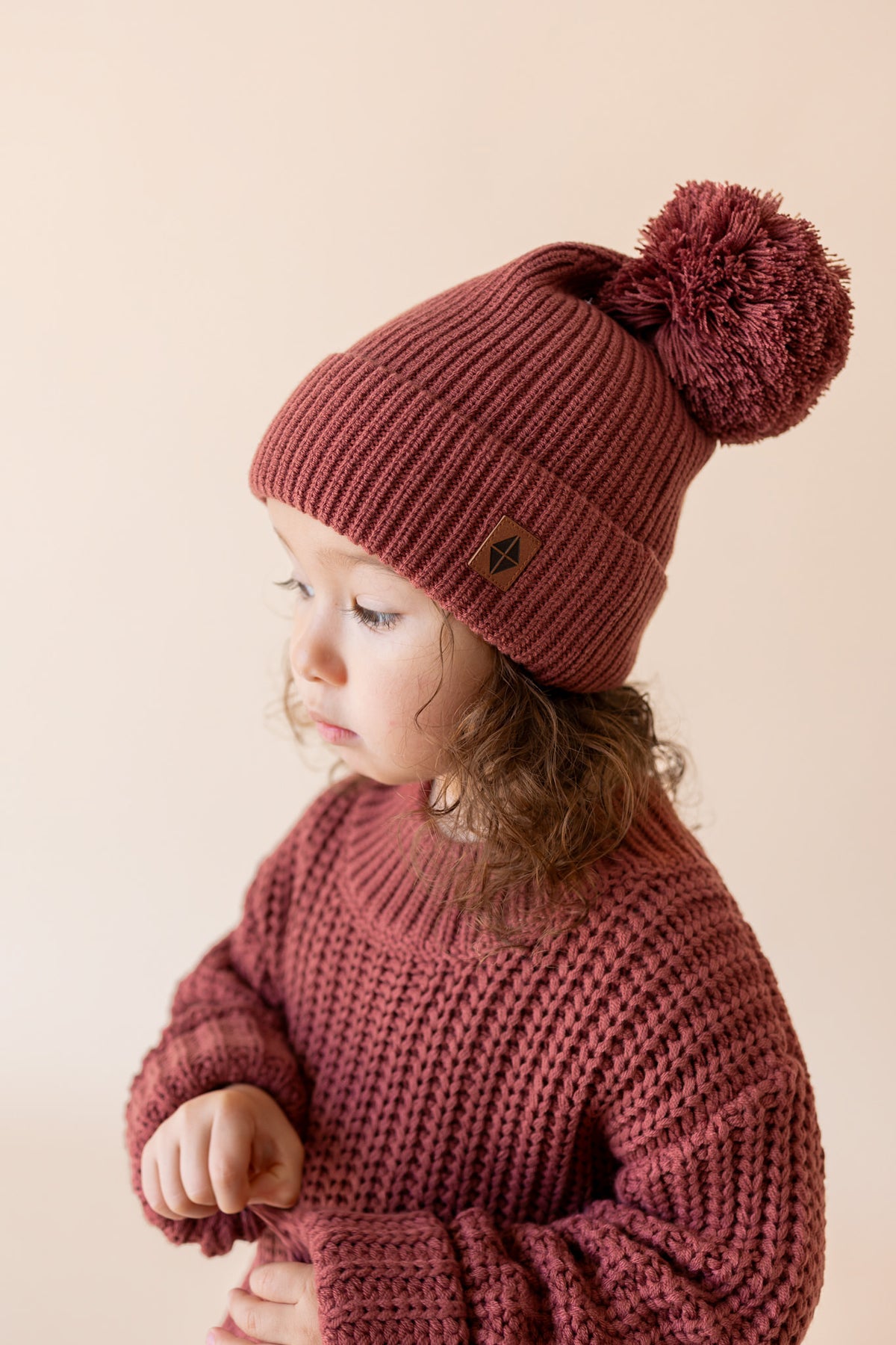 Chunky Knit Pom Beanie in Ember