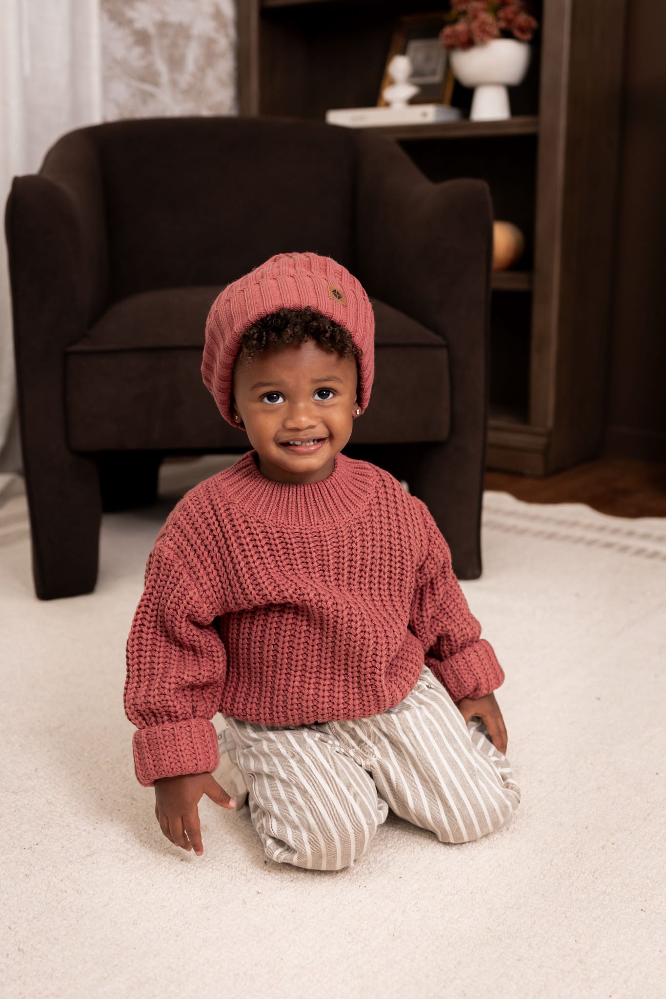 Chunky Knit Ribbed Beanie in Ember