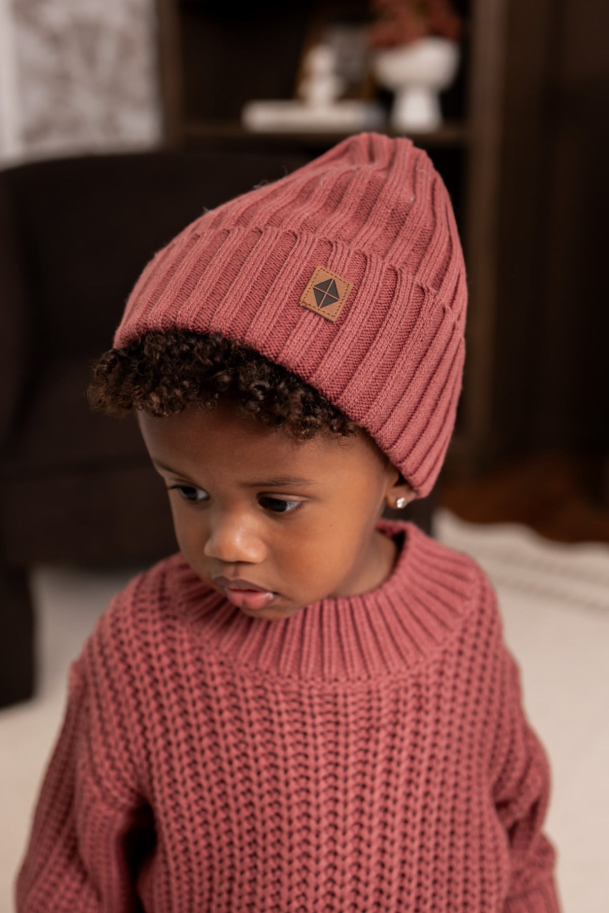 Chunky Knit Ribbed Beanie in Ember