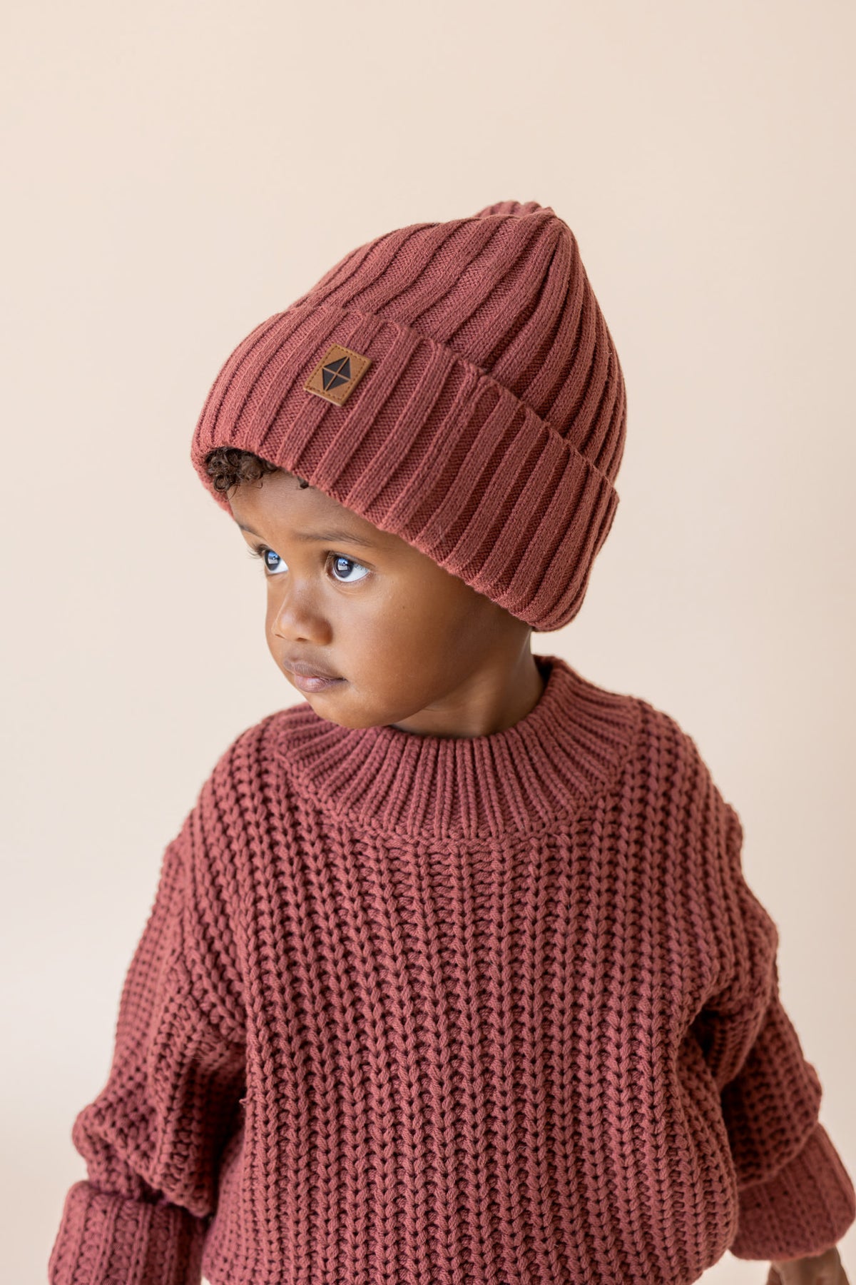 Chunky Knit Ribbed Beanie in Ember