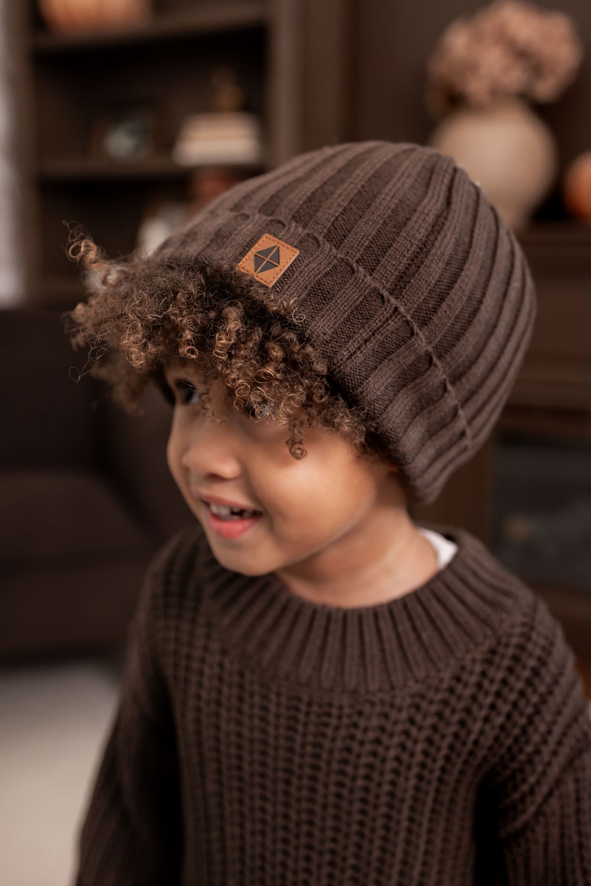 Chunky Knit Ribbed Beanie in Espresso