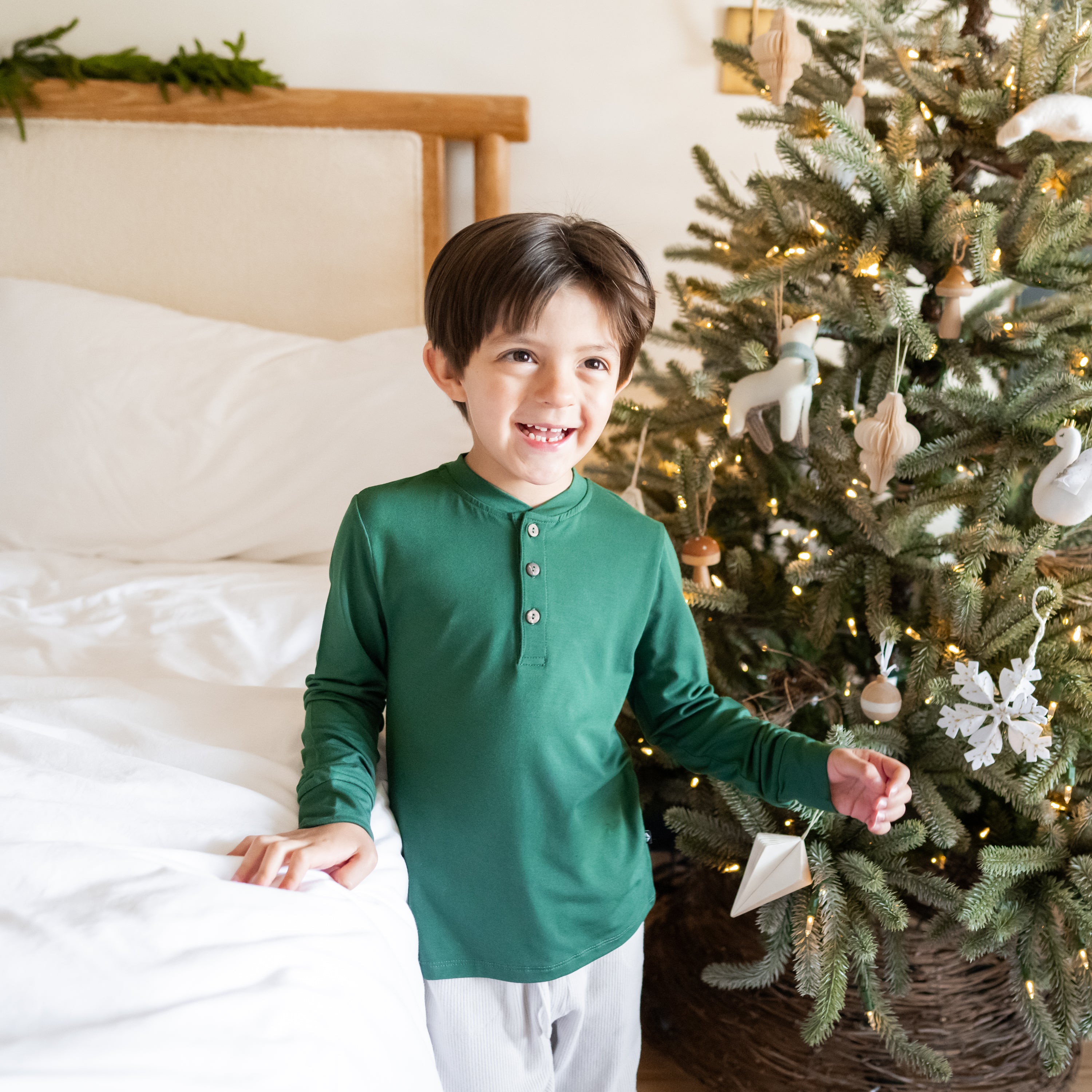 Long Sleeve Toddler Henley Tee in Evergreen