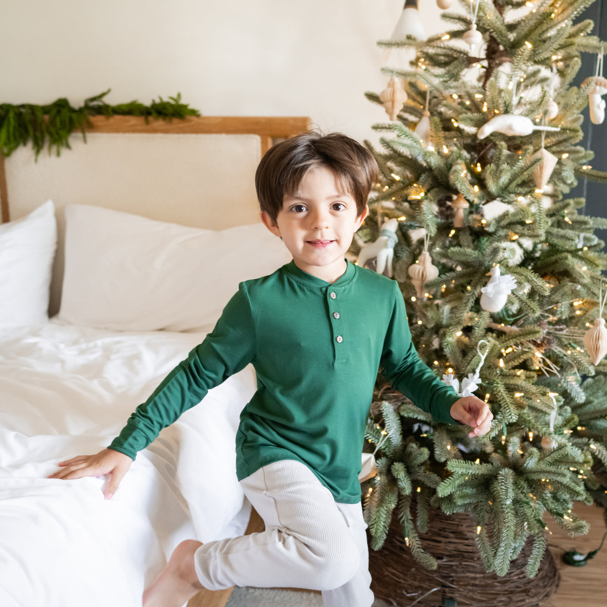 Long Sleeve Toddler Henley Tee in Evergreen