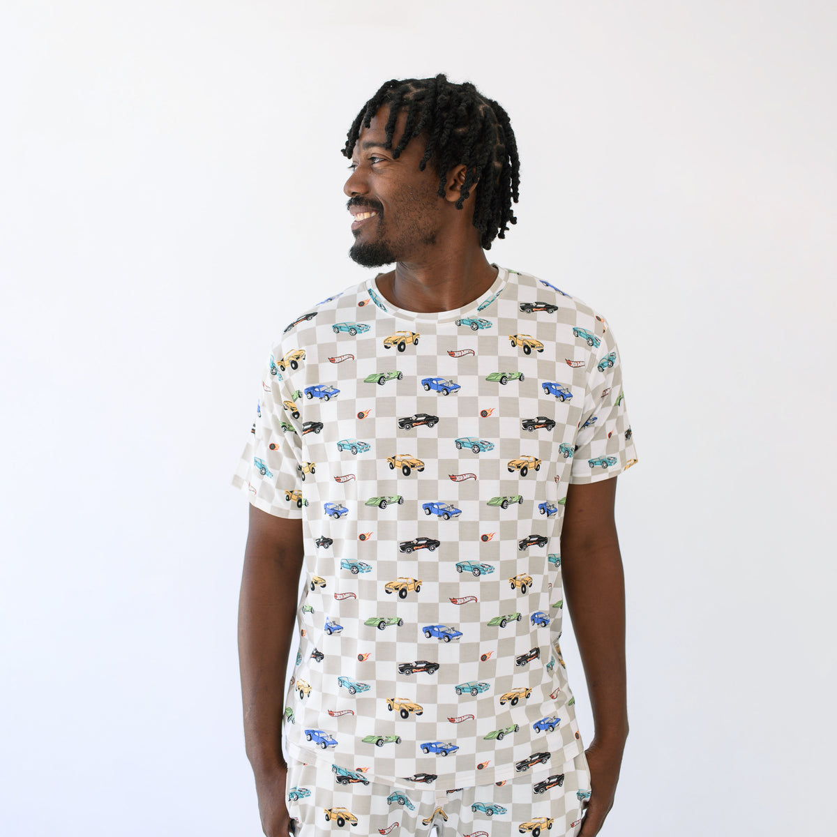 Male model wearing Men's Crew Neck Tee in Fast and Fierce