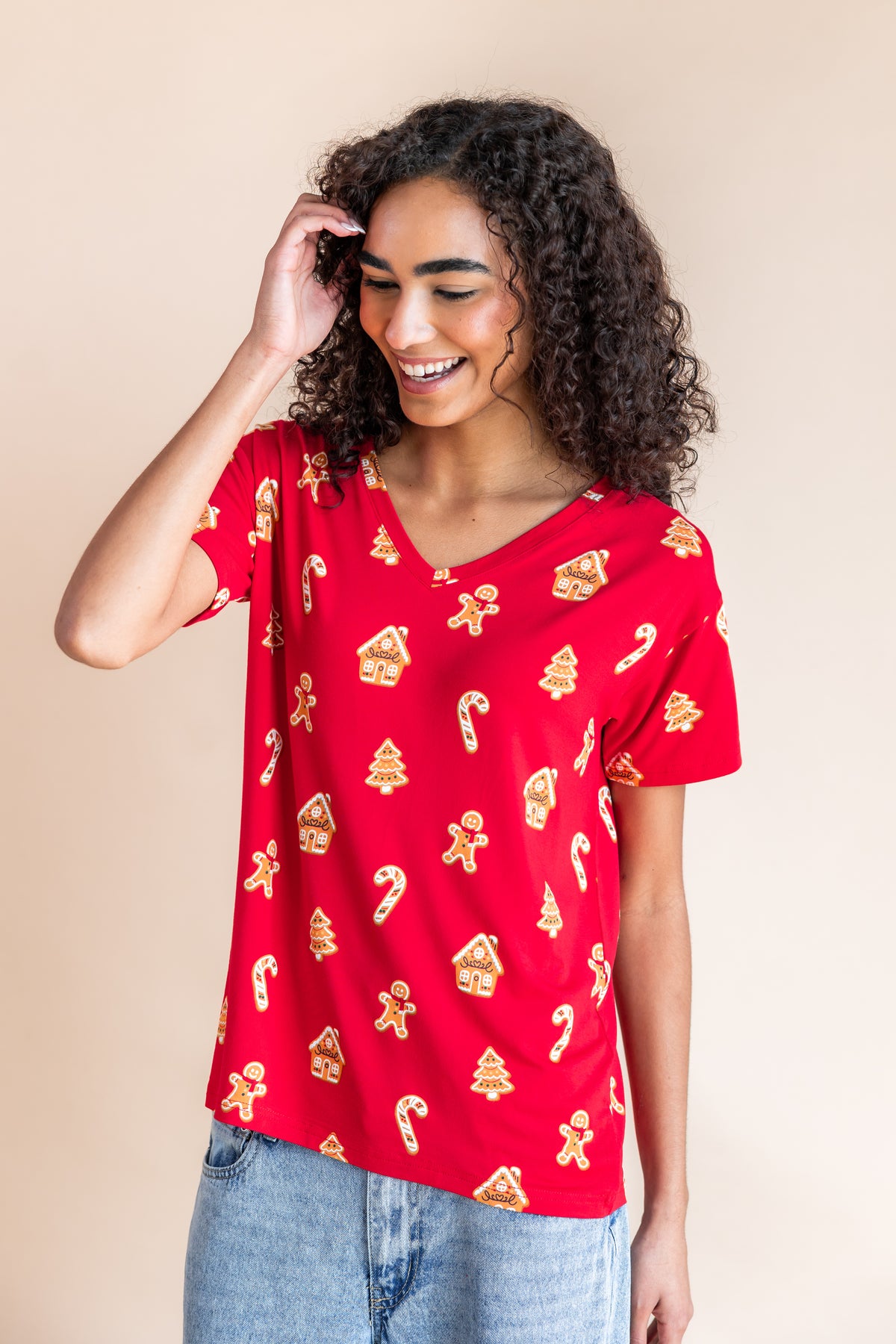 Women's Oversized V-Neck Tee in Gingerbread
