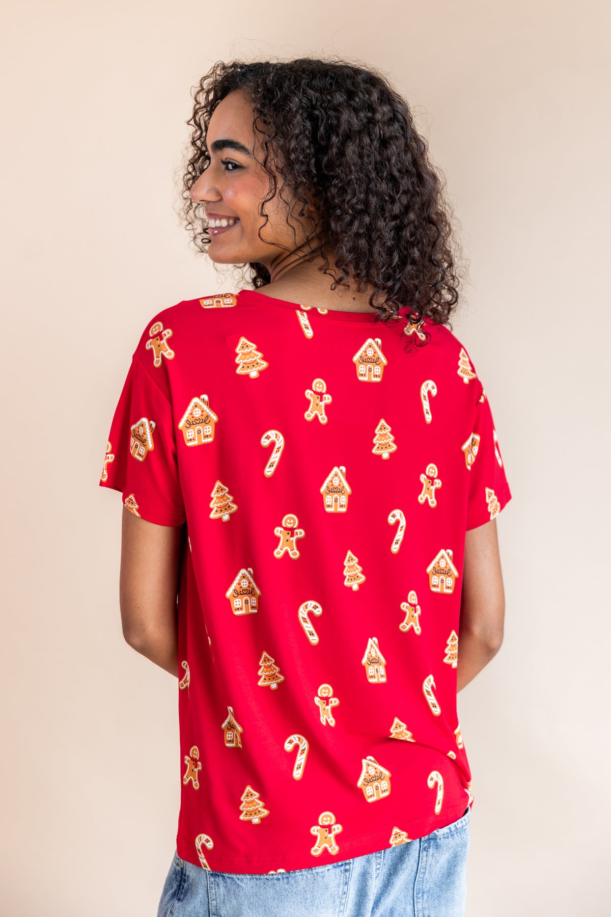 Women's Oversized V-Neck Tee in Gingerbread