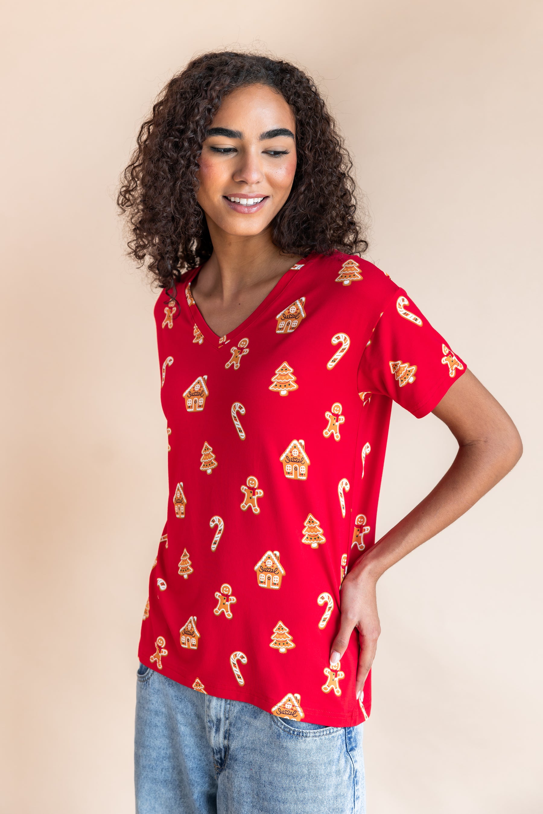 Women's Oversized V-Neck Tee in Gingerbread
