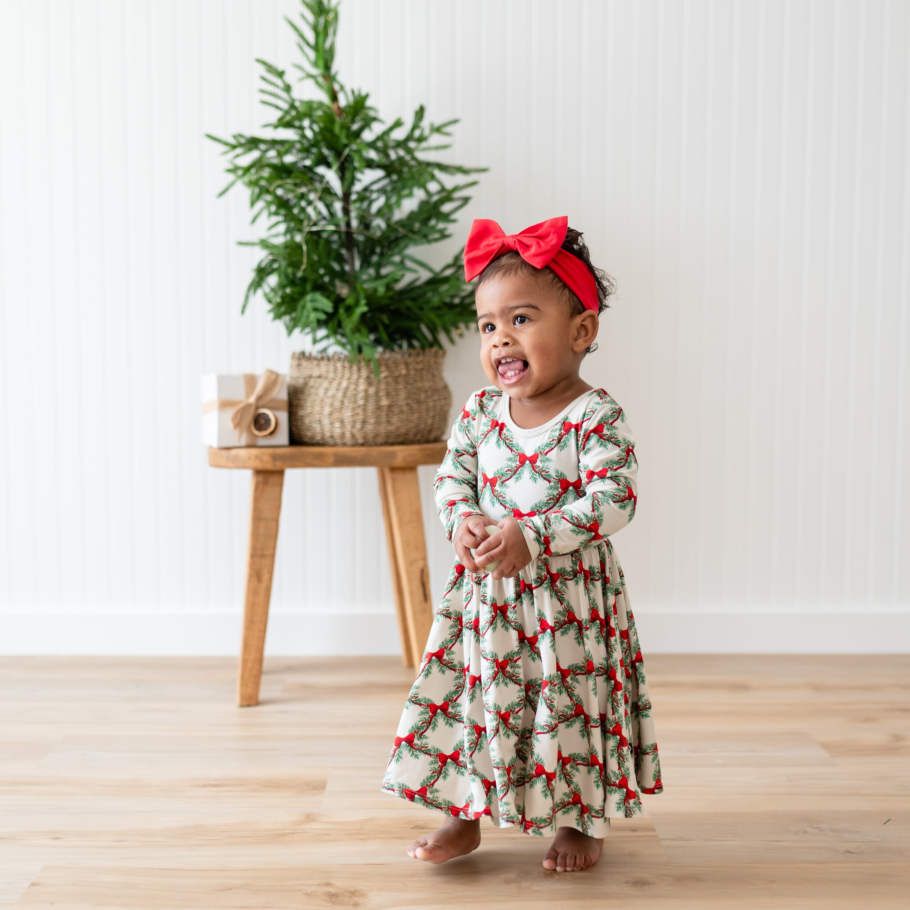 Long Sleeve Twirl Dress in Holiday Bow