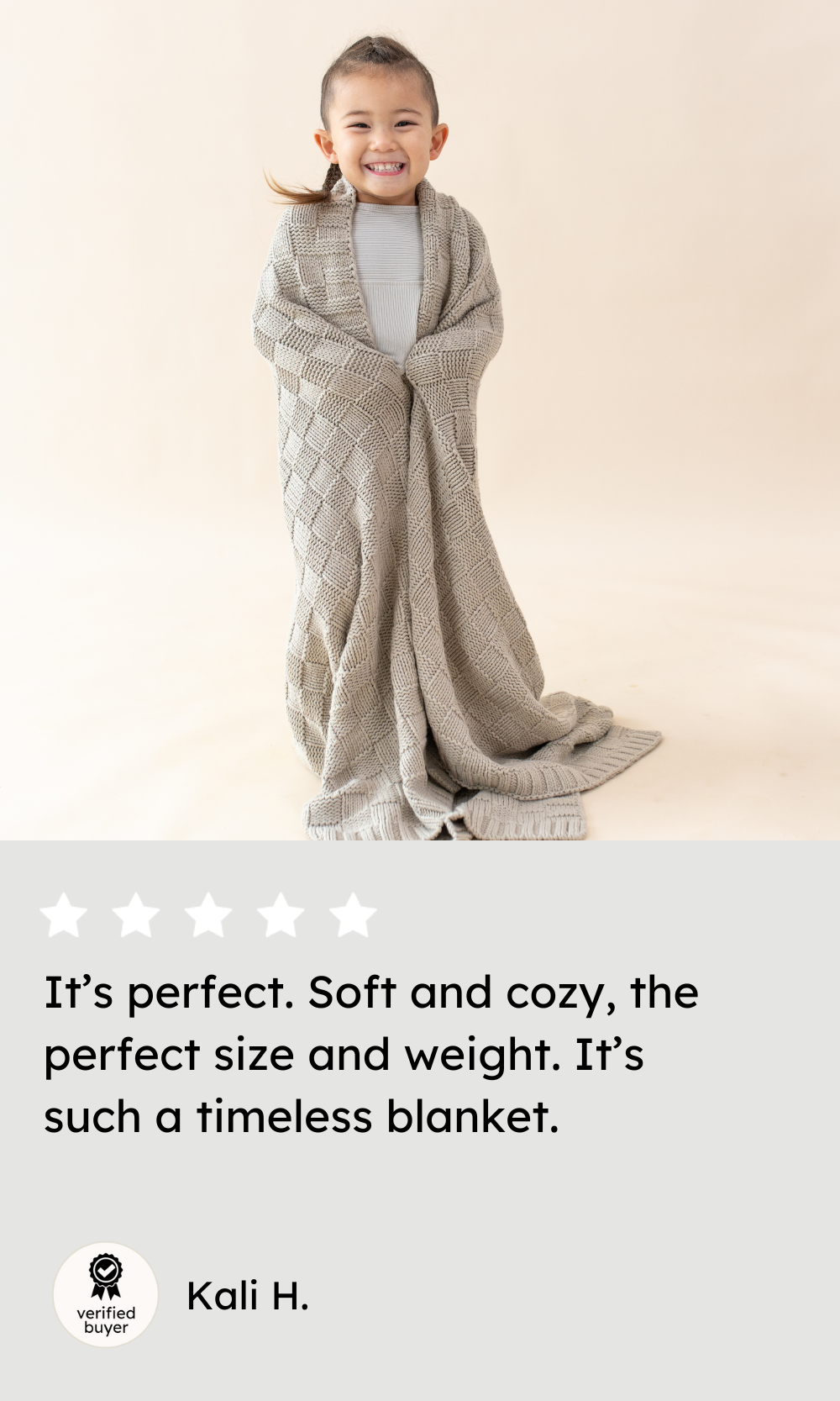 5 star review. It's perfect. Soft and cozy, the perfect size and weight. It's such a timeless blanket. 