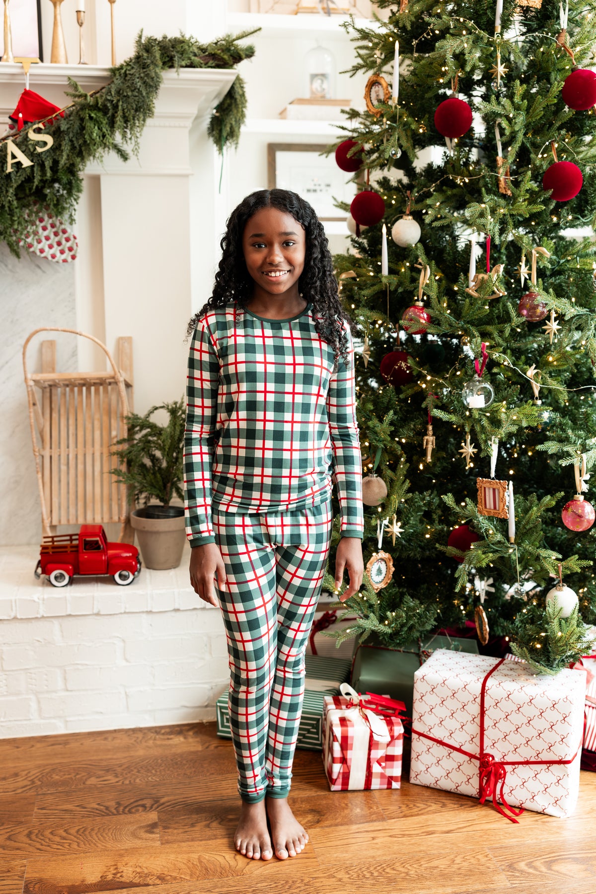Long Sleeve Pajamas in Holiday Plaid