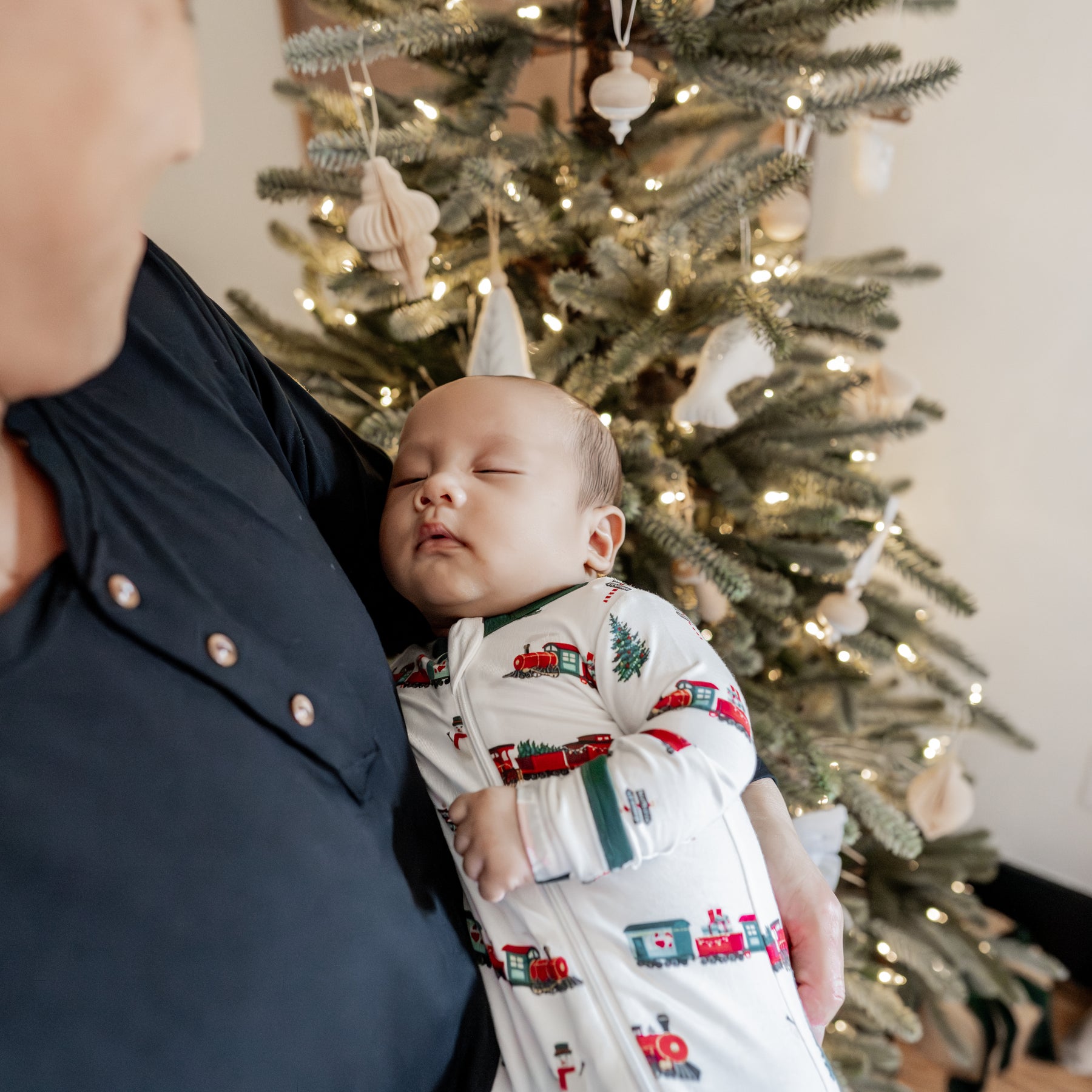 Zippered Romper in Holiday Train