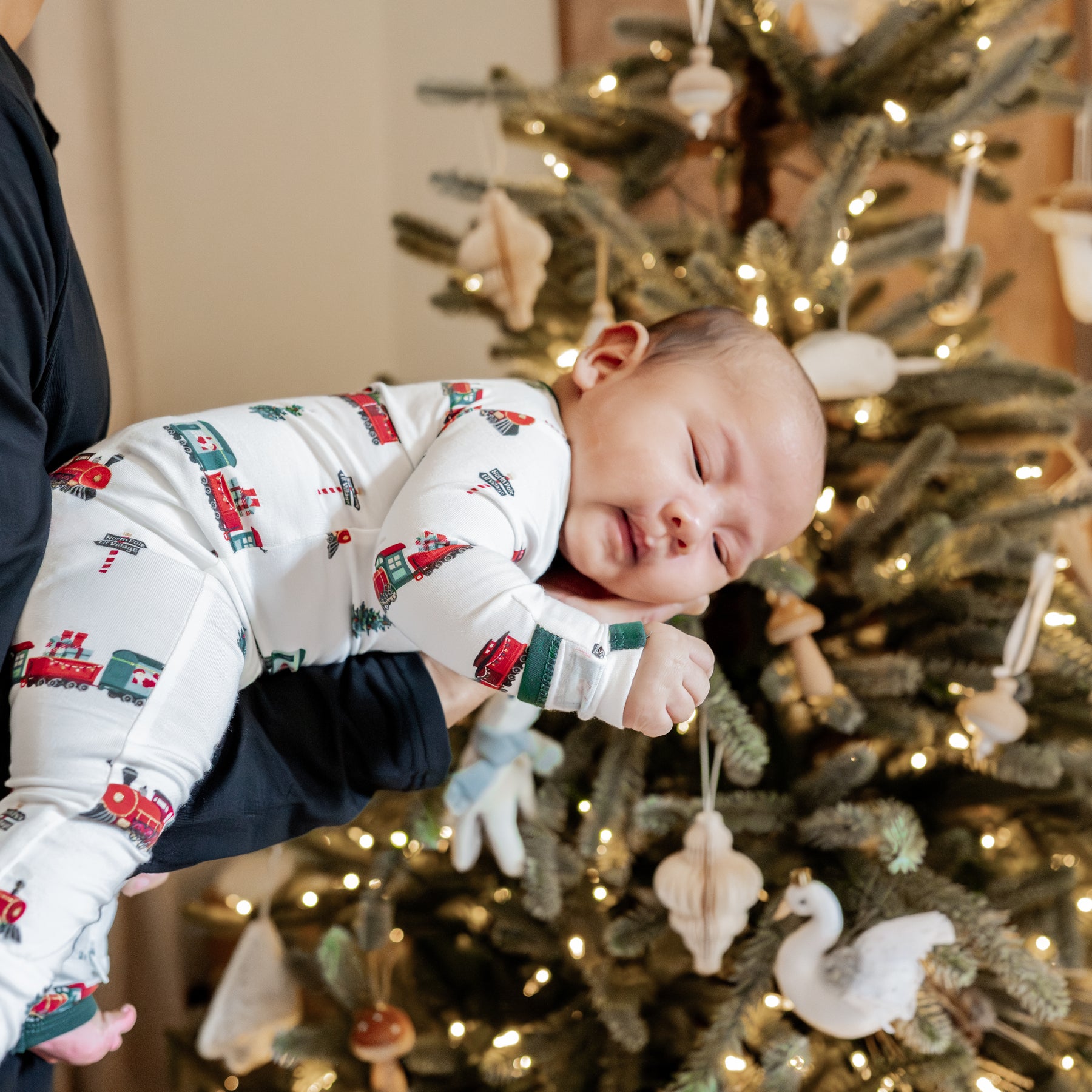 Zippered Romper in Holiday Train