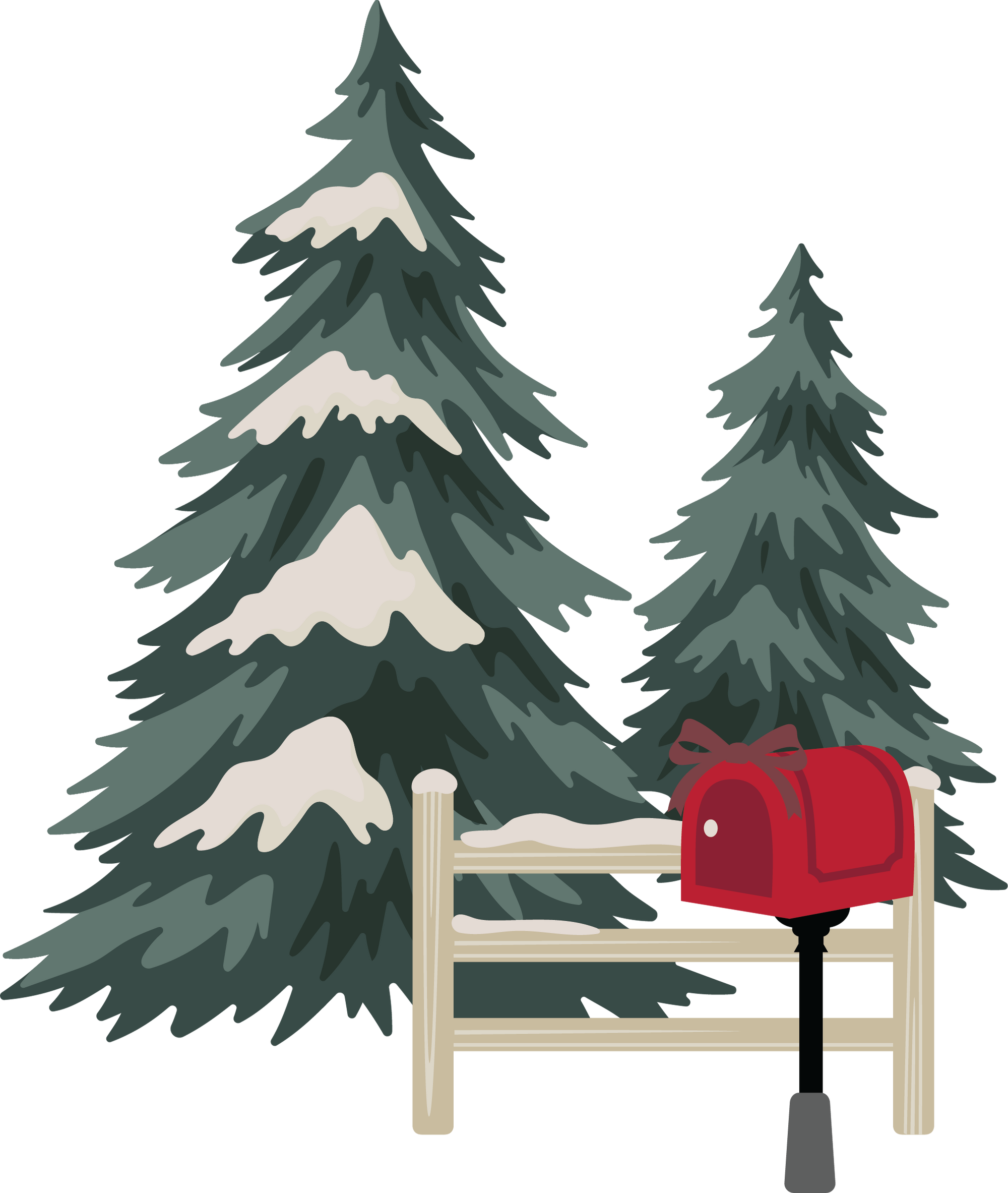 Christmas trees with red mailbox