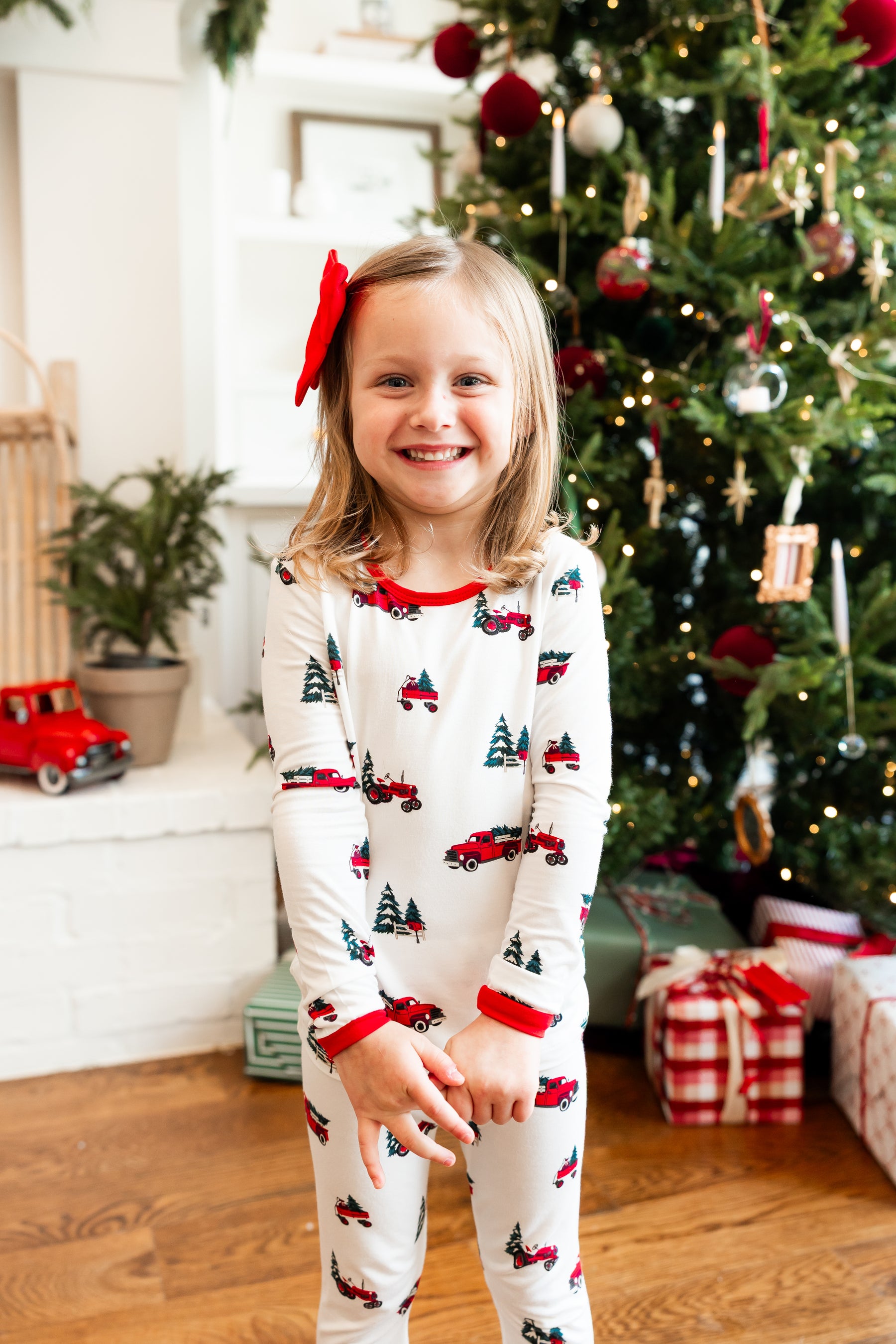 Long Sleeve Pajamas in Holiday Tree Farm