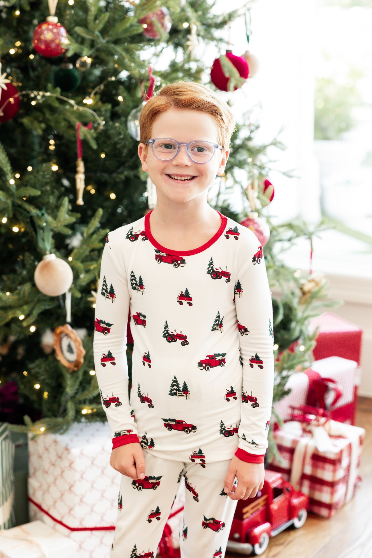Long Sleeve Pajamas in Holiday Tree Farm