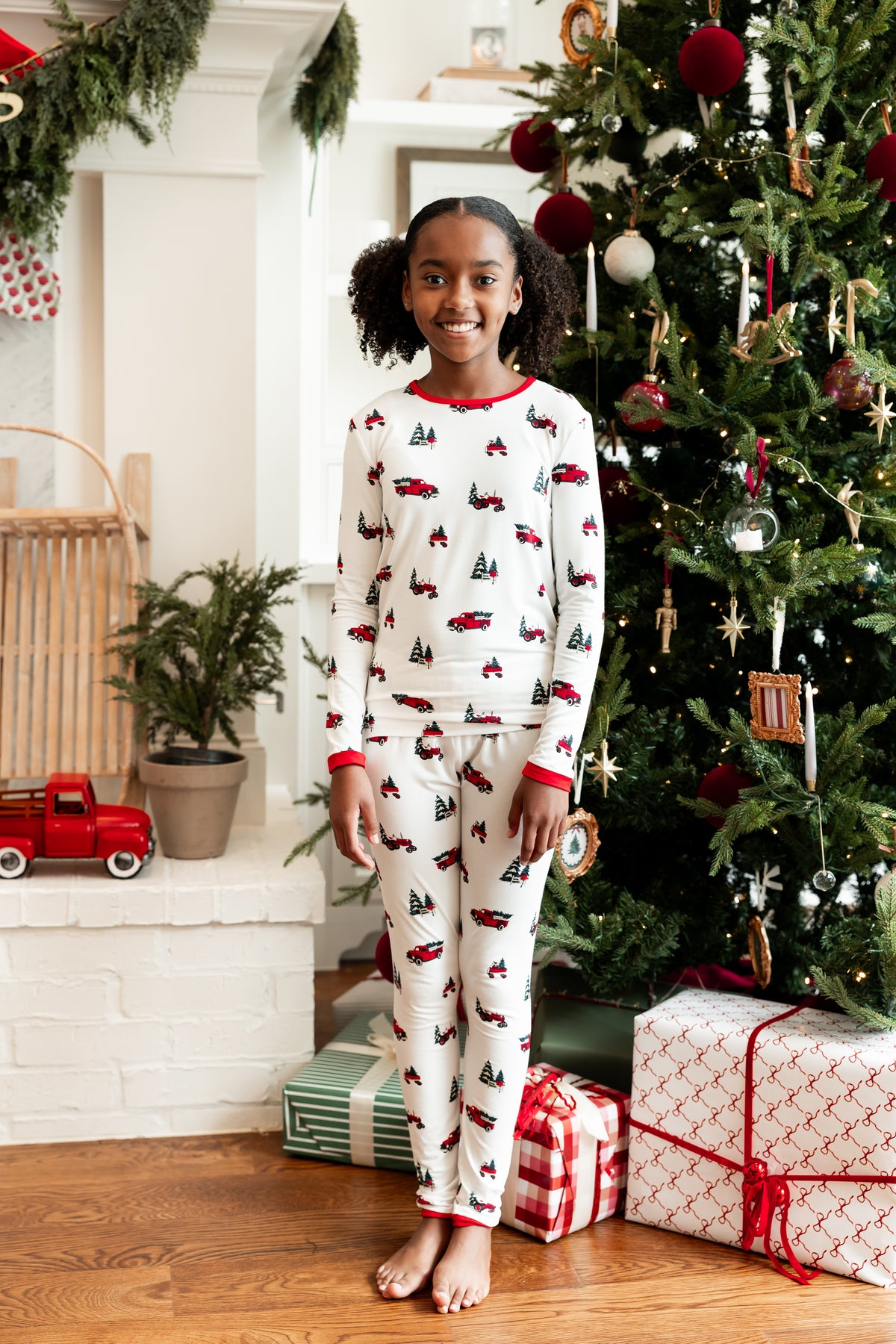 Long Sleeve Pajamas in Holiday Tree Farm