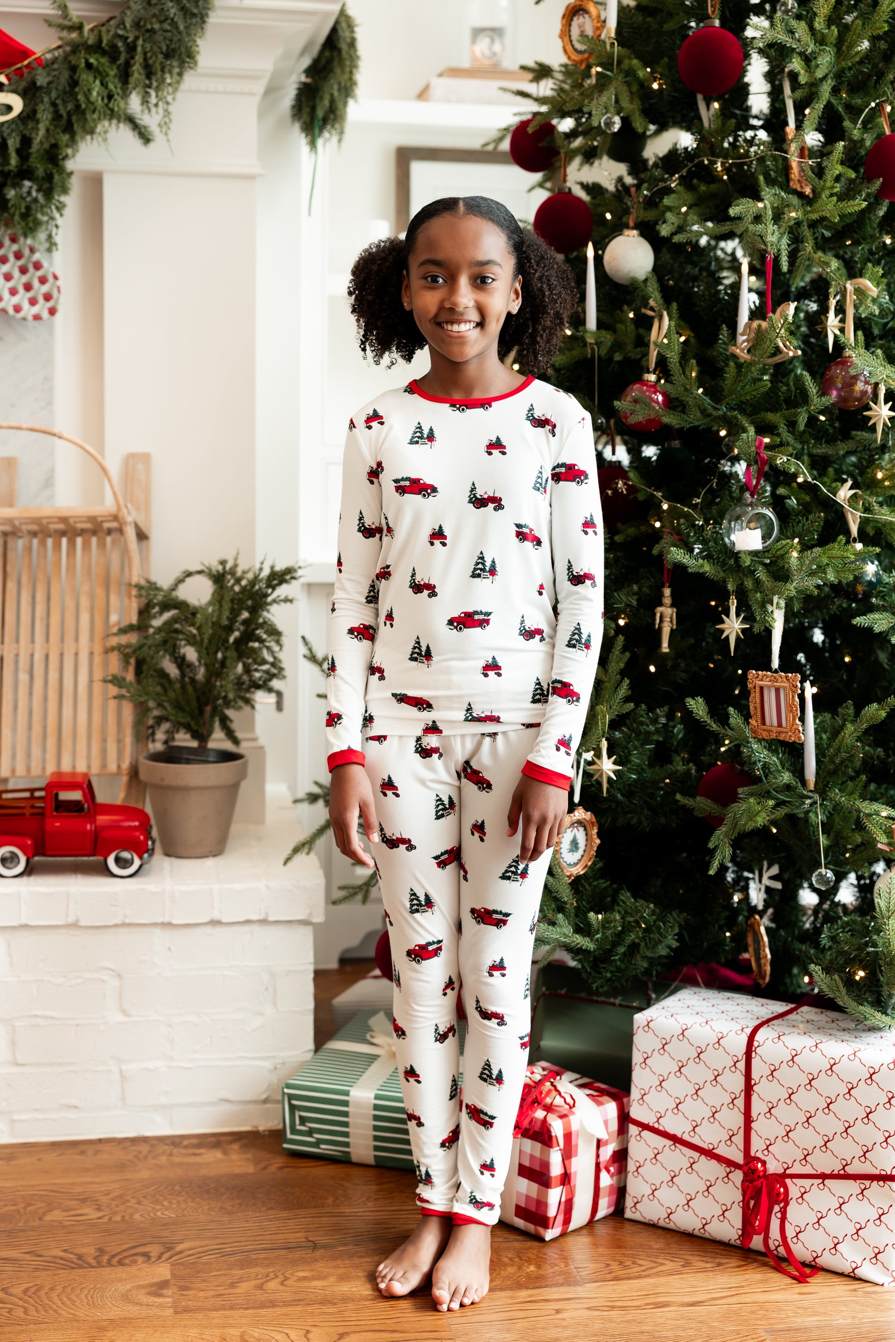 Long Sleeve Pajamas in Holiday Tree Farm