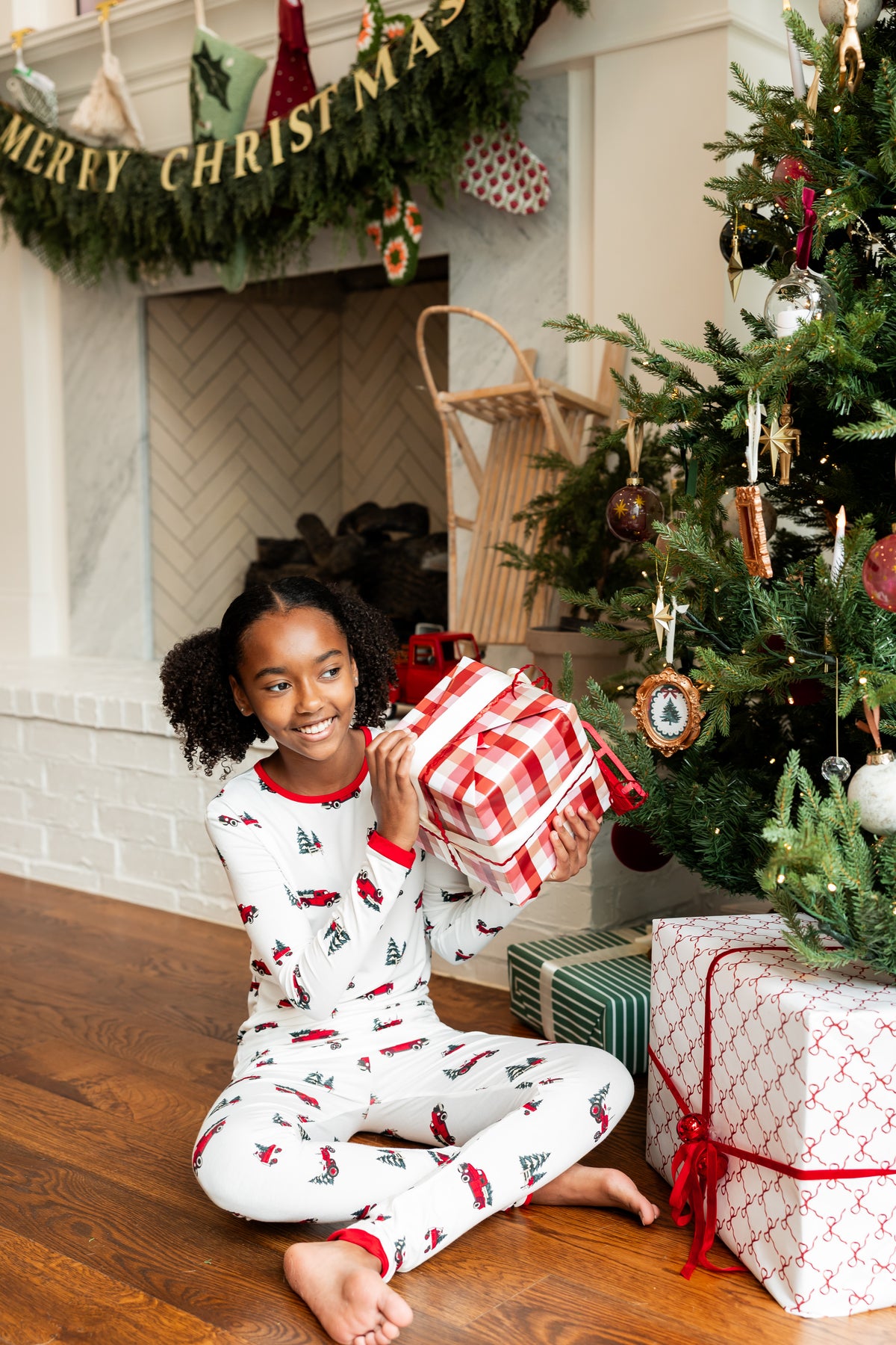 Long Sleeve Pajamas in Holiday Tree Farm