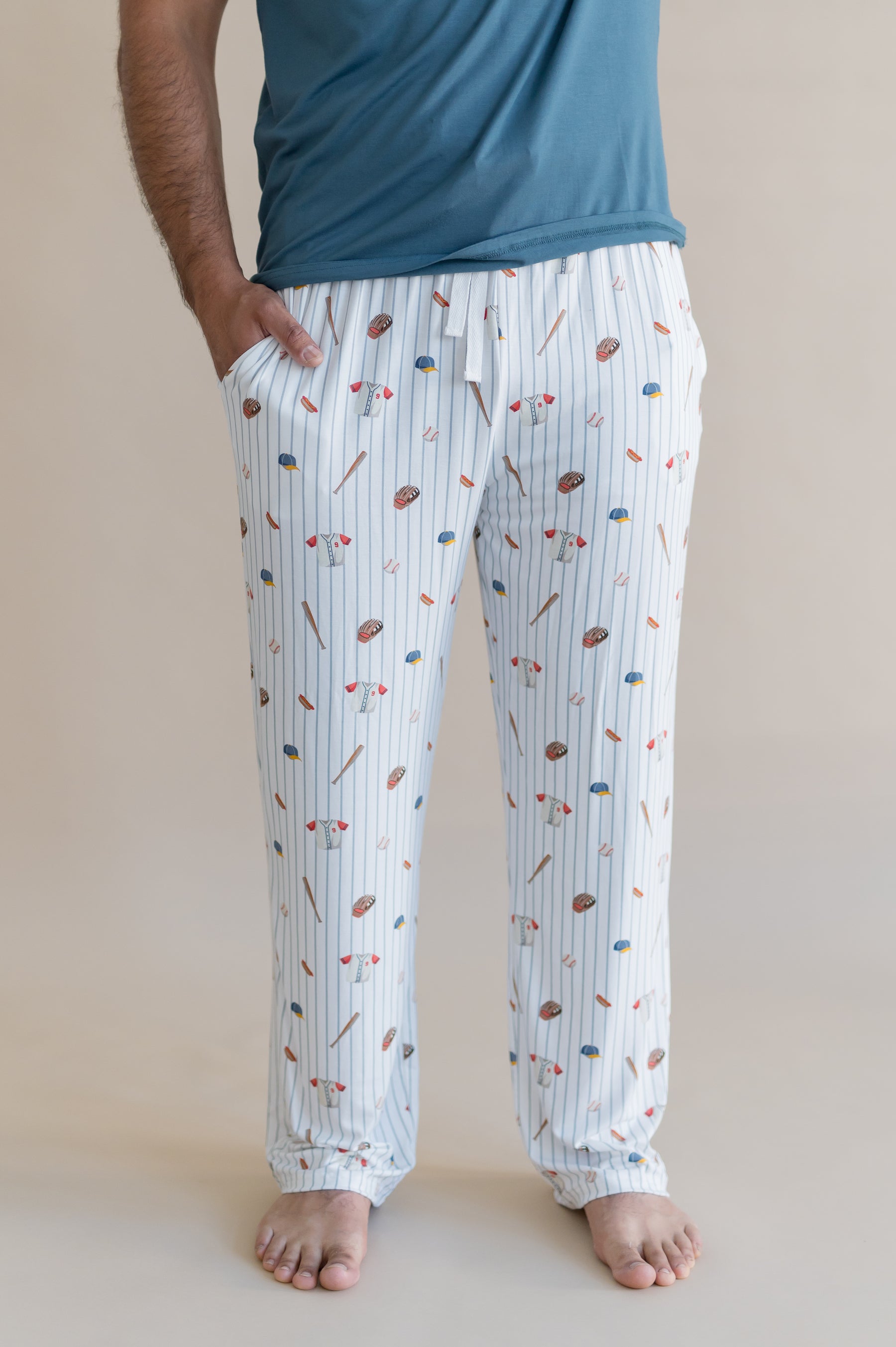 Men's Lounge Pants in Home Run shown on a male model