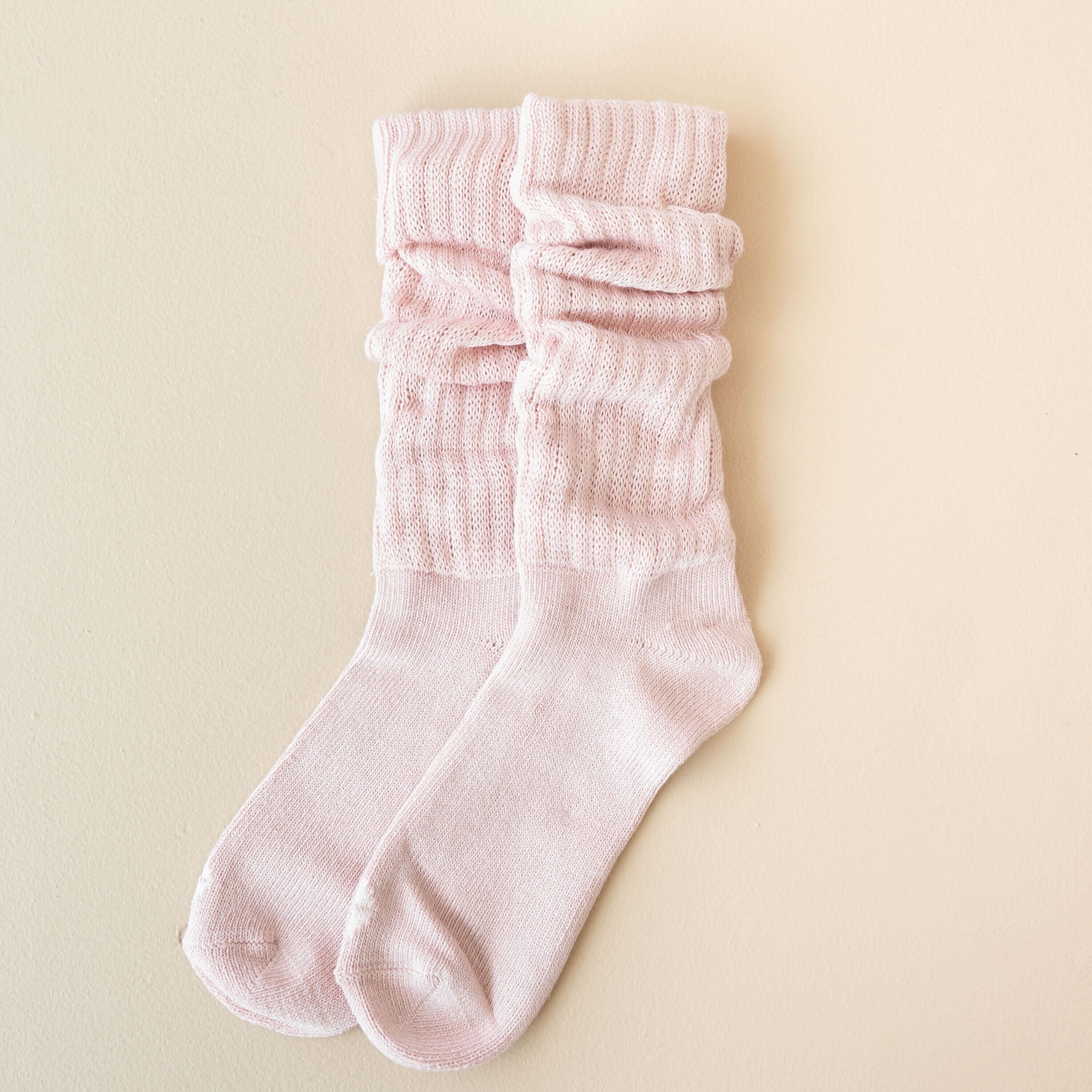 Product photo of the Adult Scrunch Socks in Blush shown scrunched on a light neutral background